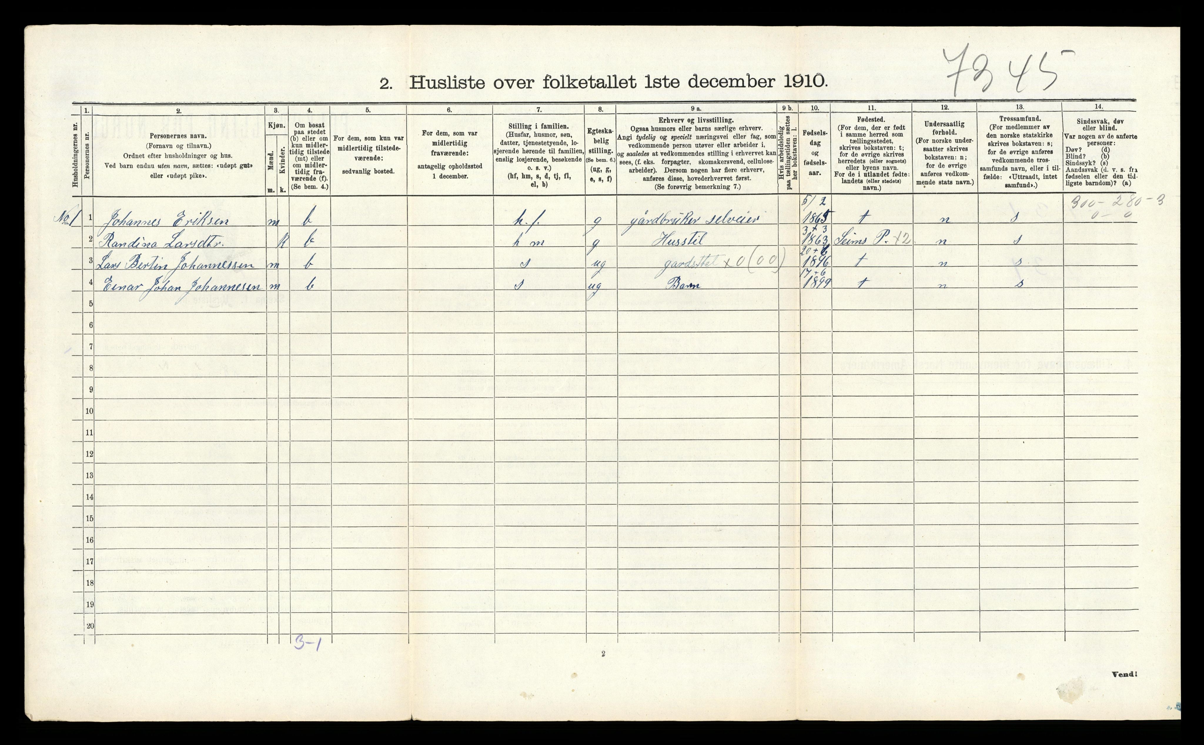 RA, 1910 census for Åsane, 1910, p. 118