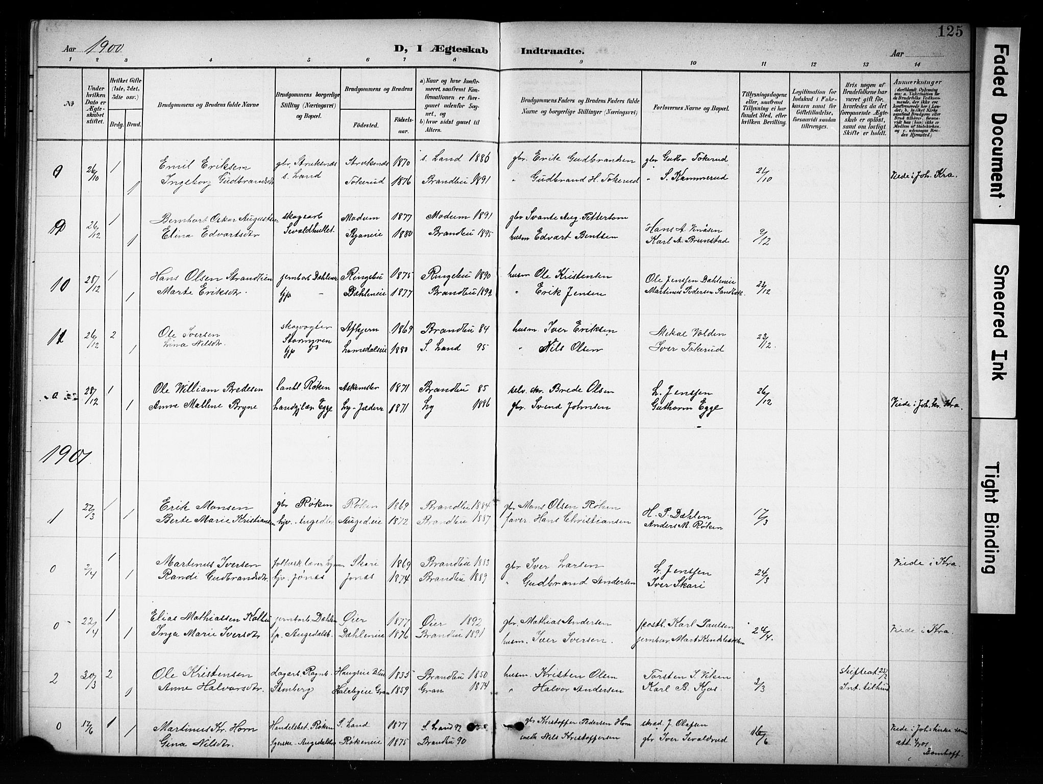Brandbu prestekontor, SAH/PREST-114/H/Ha/Hab/L0005: Parish register (copy) no. 5, 1900-1913, p. 125