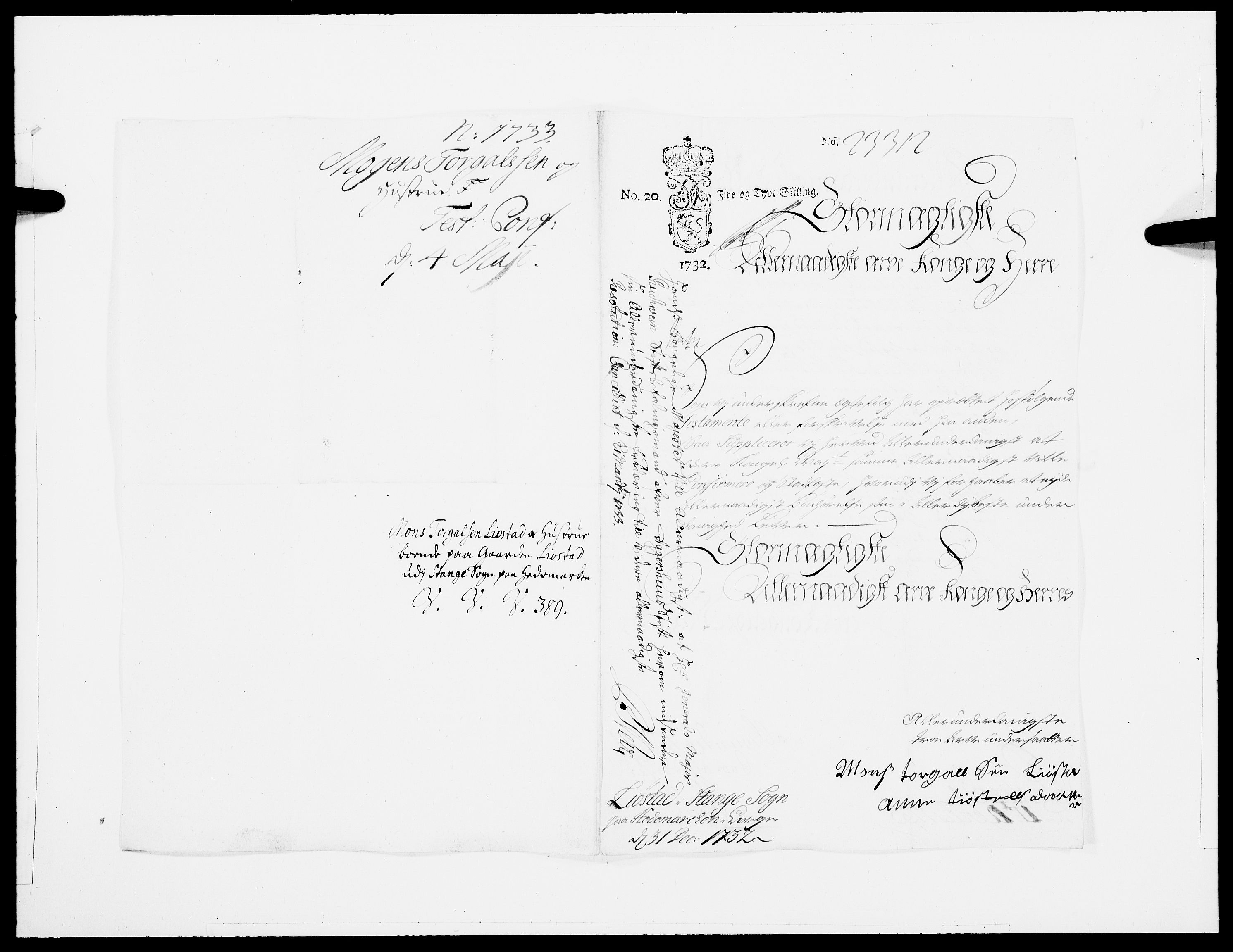 Danske Kanselli 1572-1799, AV/RA-EA-3023/F/Fc/Fcc/Fcca/L0113: Norske innlegg 1572-1799, 1733, p. 213