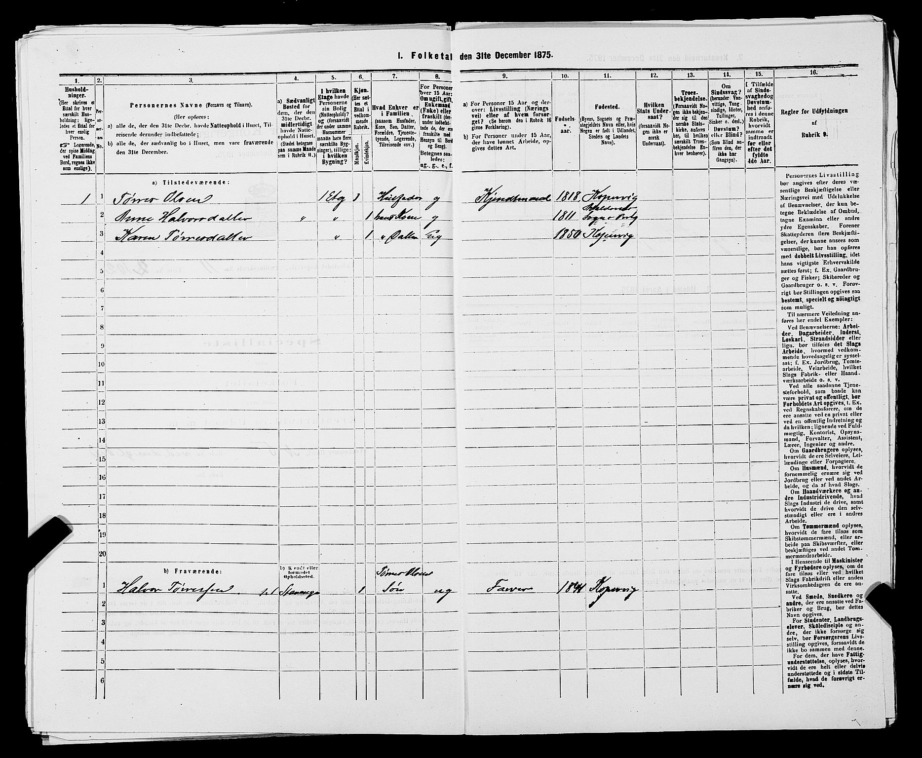 SAST, 1875 census for 1105B Avaldsnes/Kopervik, 1875, p. 204