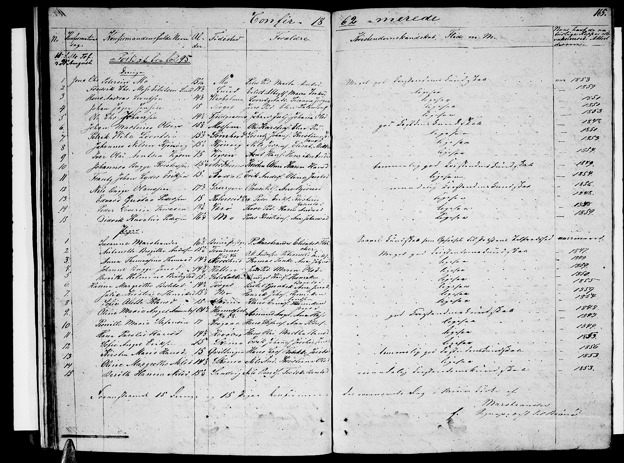 Ministerialprotokoller, klokkerbøker og fødselsregistre - Nordland, SAT/A-1459/813/L0211: Parish register (copy) no. 813C03, 1842-1863, p. 165