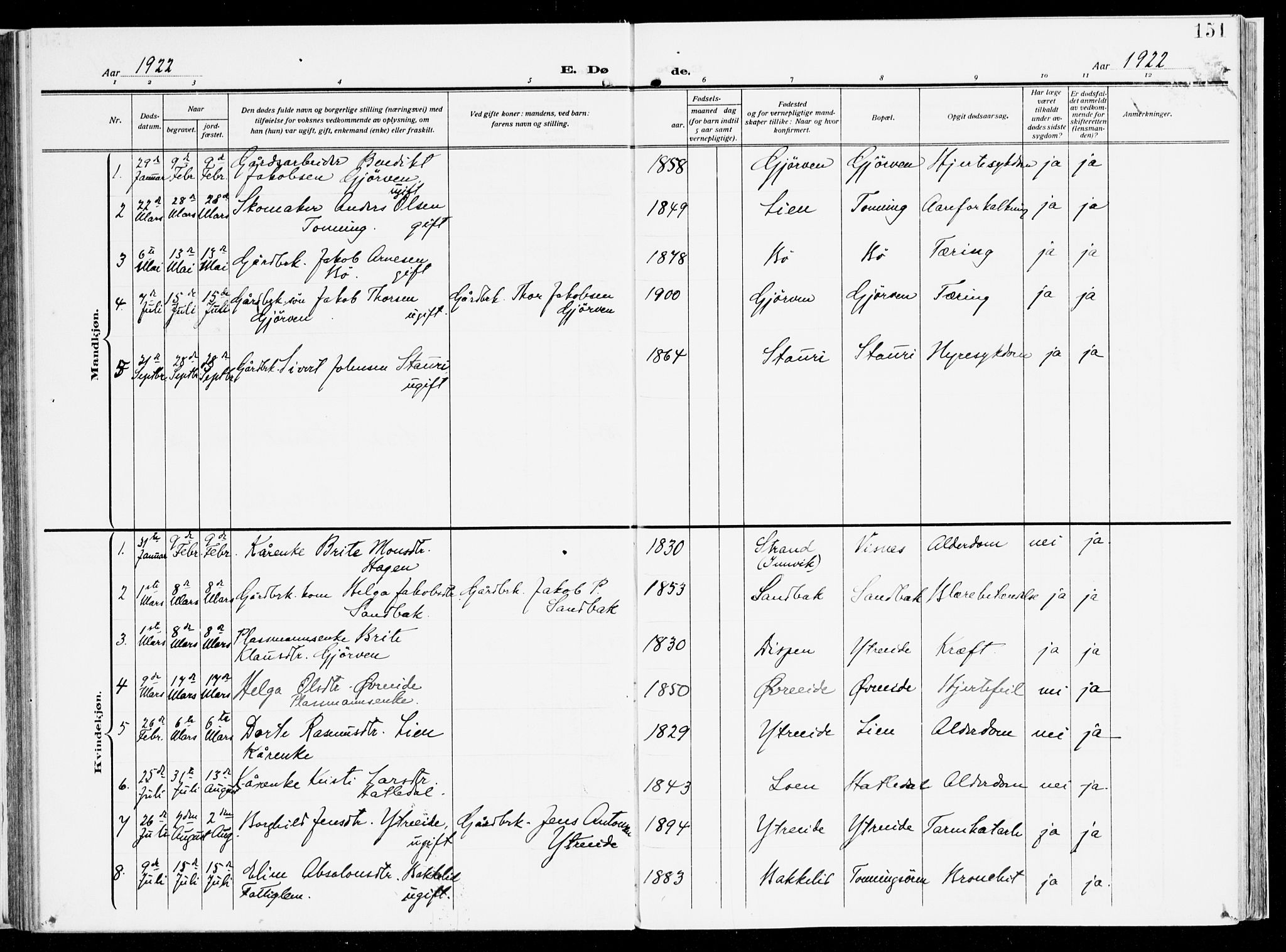 Stryn Sokneprestembete, AV/SAB-A-82501: Parish register (official) no. B 2, 1908-1936, p. 151