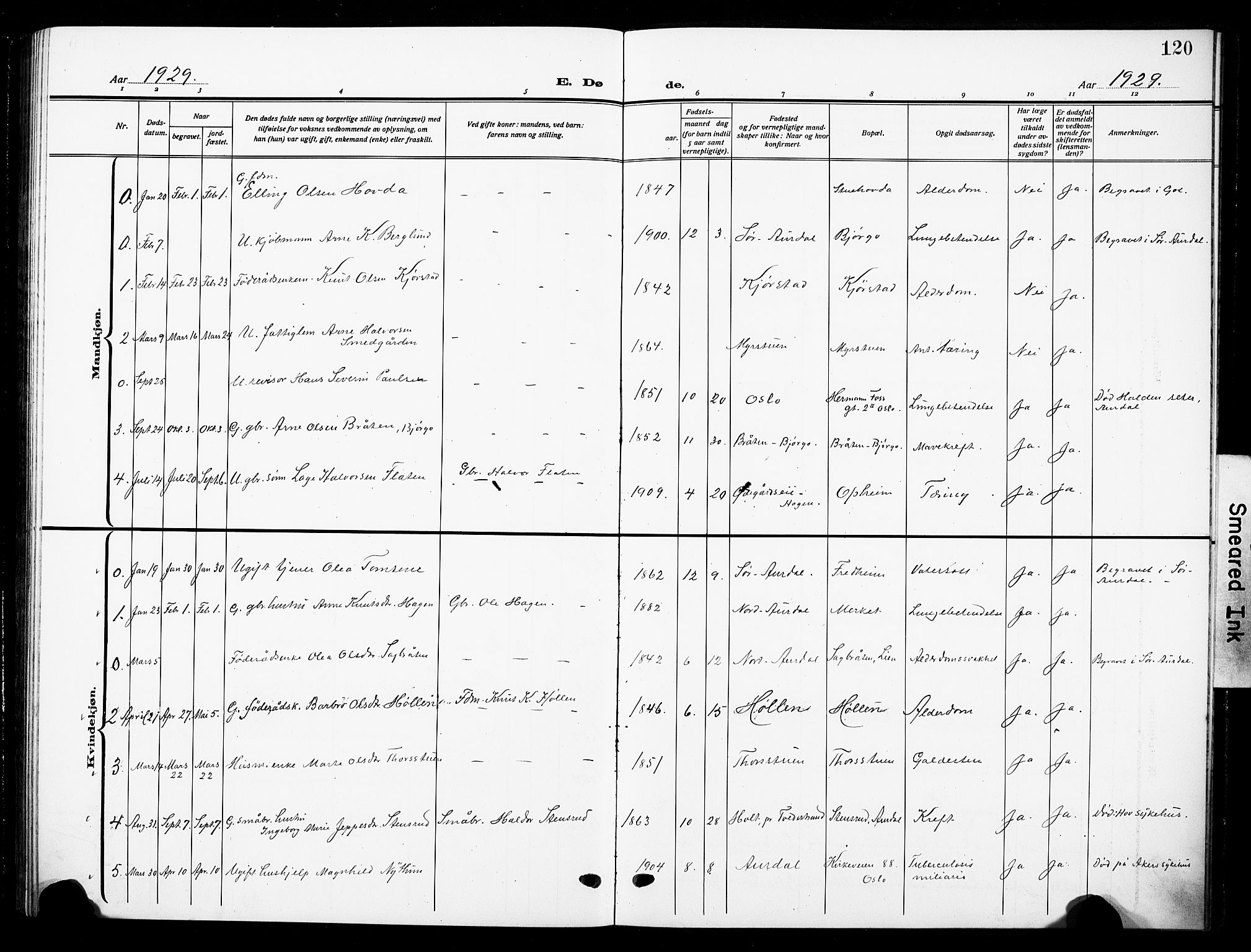 Nord-Aurdal prestekontor, AV/SAH-PREST-132/H/Ha/Hab/L0016: Parish register (copy) no. 16, 1920-1932, p. 120