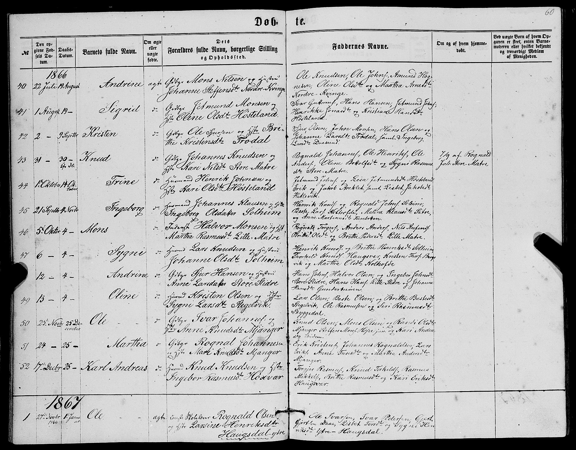 Masfjorden sokneprestembete, AV/SAB-A-77001: Parish register (copy) no. A 1, 1851-1875, p. 60