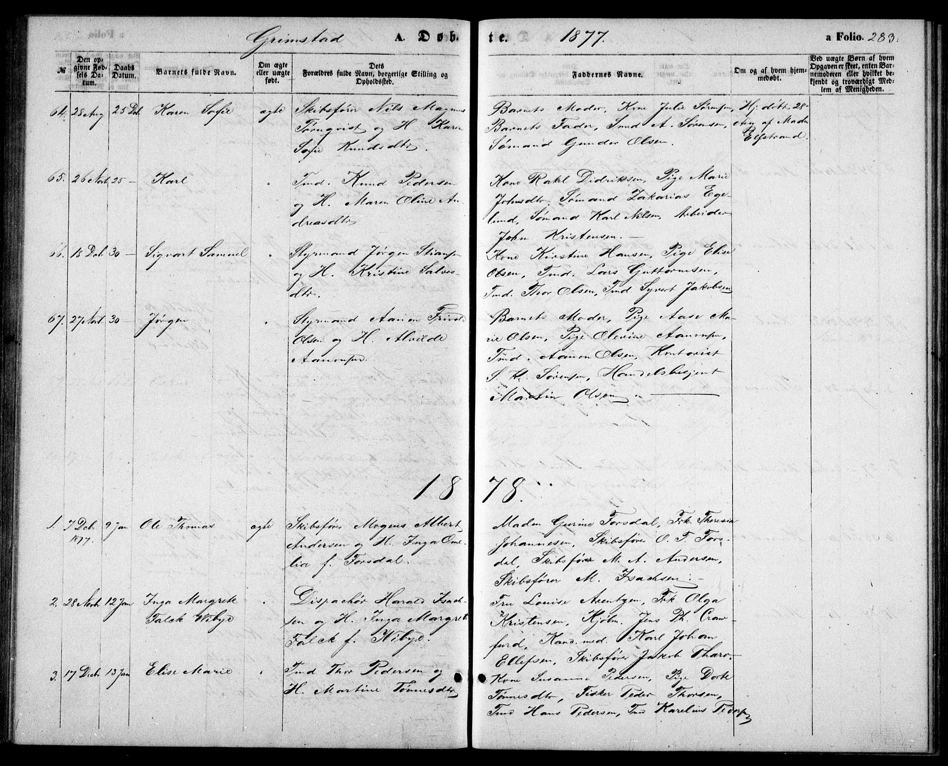 Fjære sokneprestkontor, SAK/1111-0011/F/Fb/L0009: Parish register (copy) no. B 9, 1867-1870, p. 283