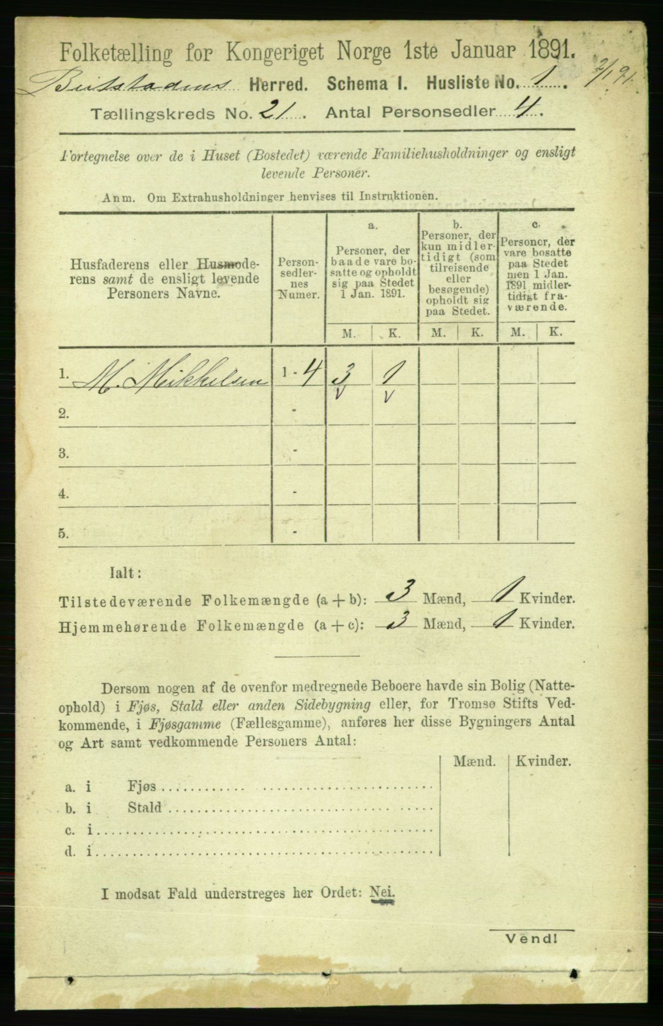 RA, 1891 census for 1727 Beitstad, 1891, p. 5381