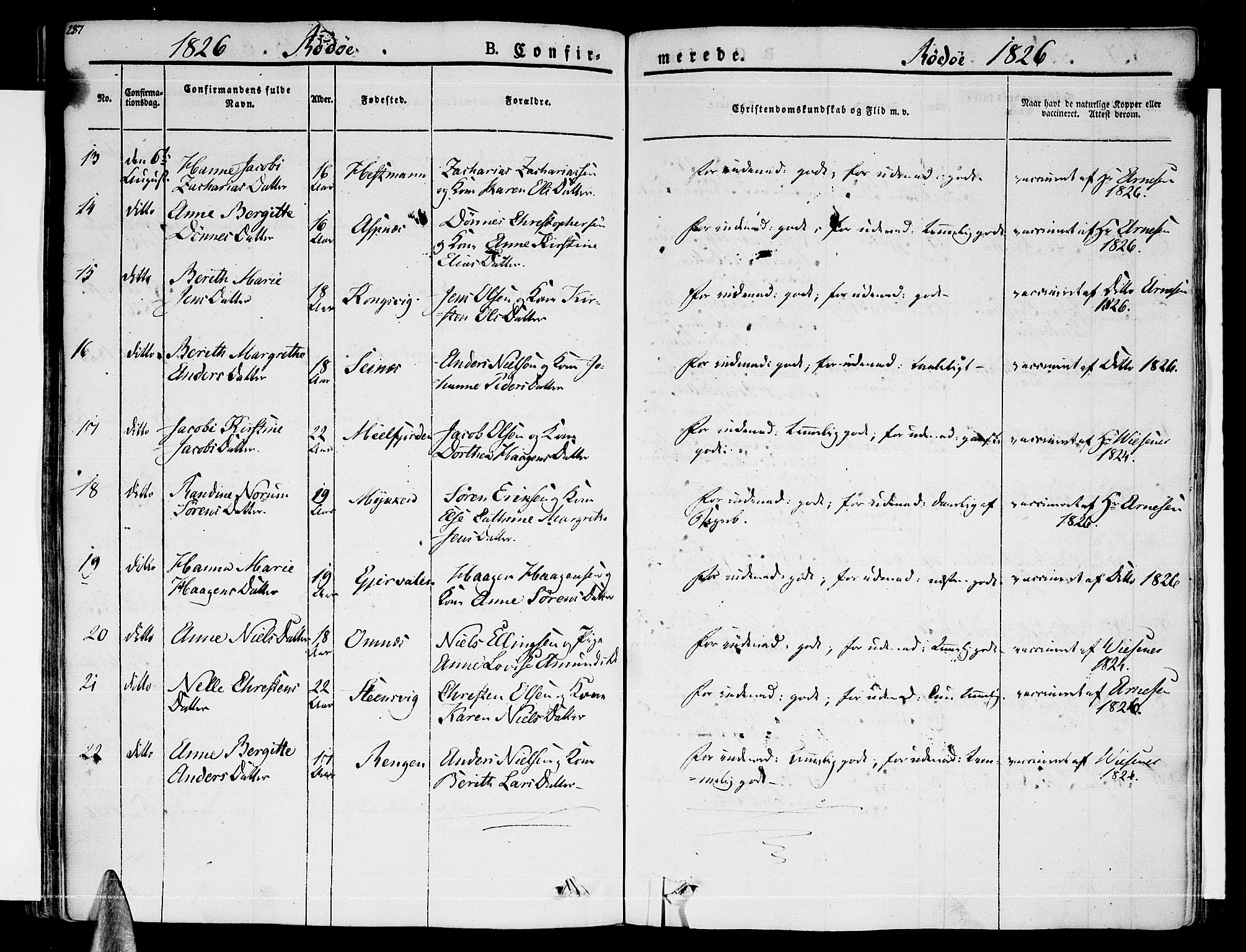 Ministerialprotokoller, klokkerbøker og fødselsregistre - Nordland, AV/SAT-A-1459/841/L0598: Parish register (official) no. 841A06 /1, 1825-1844, p. 287