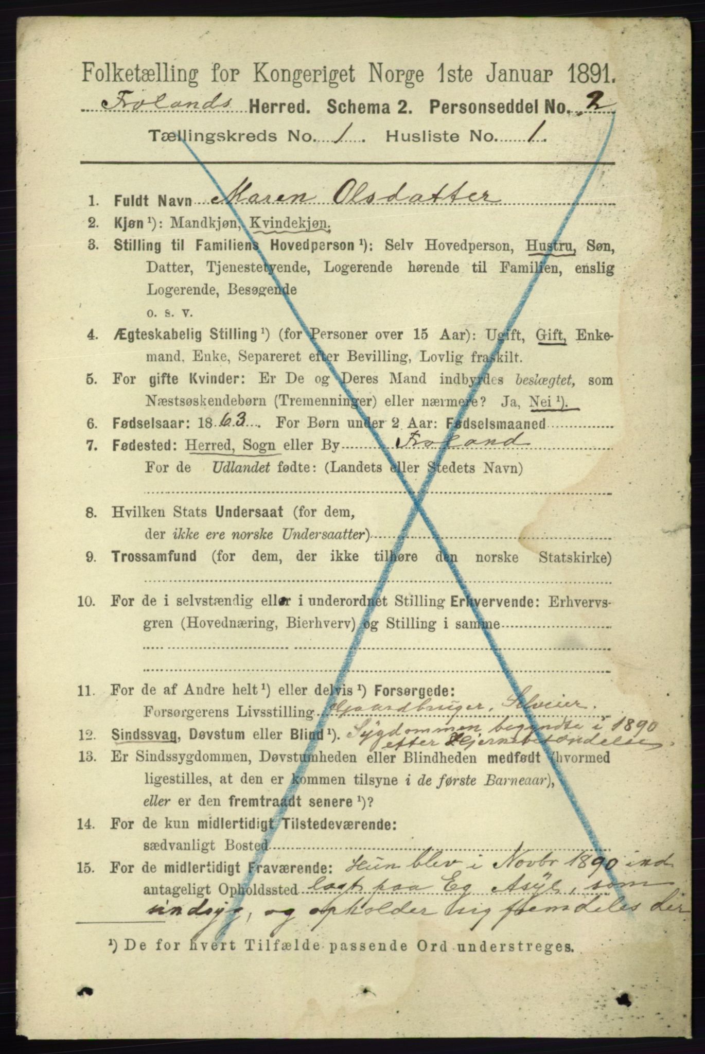 RA, 1891 census for 0919 Froland, 1891, p. 76