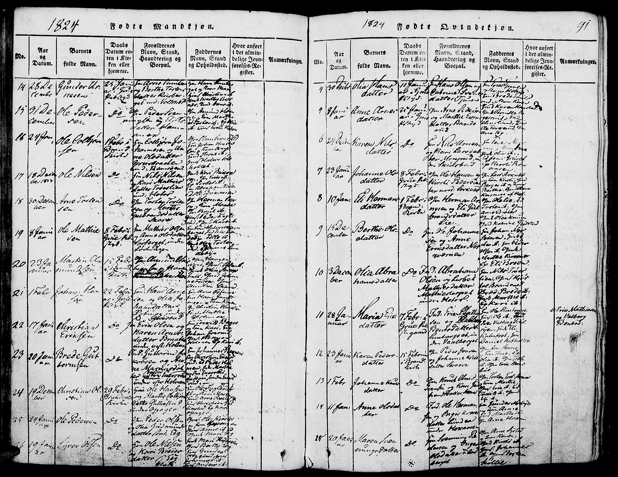 Grue prestekontor, SAH/PREST-036/H/Ha/Haa/L0006: Parish register (official) no. 6, 1814-1830, p. 91