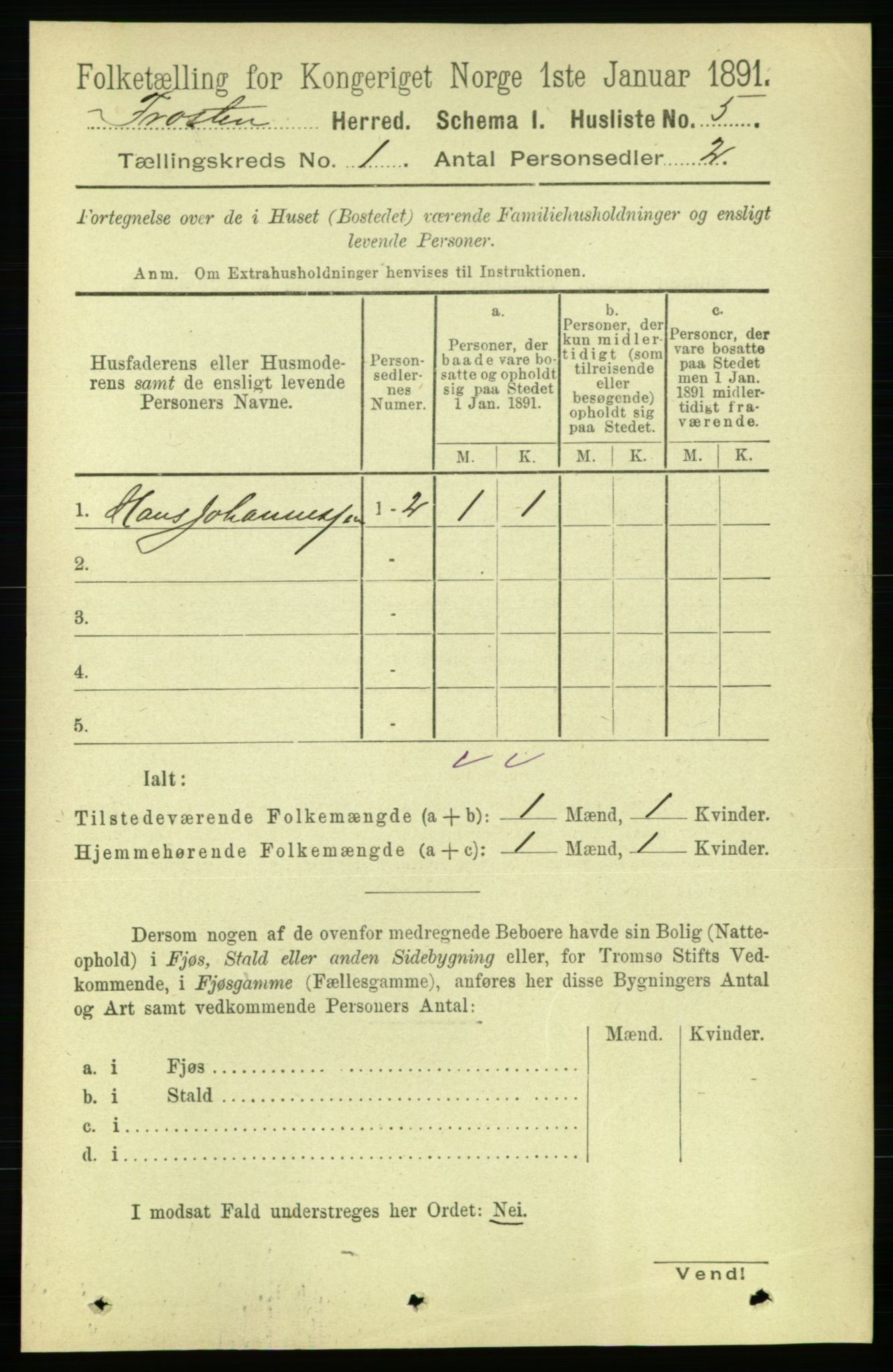 RA, 1891 census for 1717 Frosta, 1891, p. 27