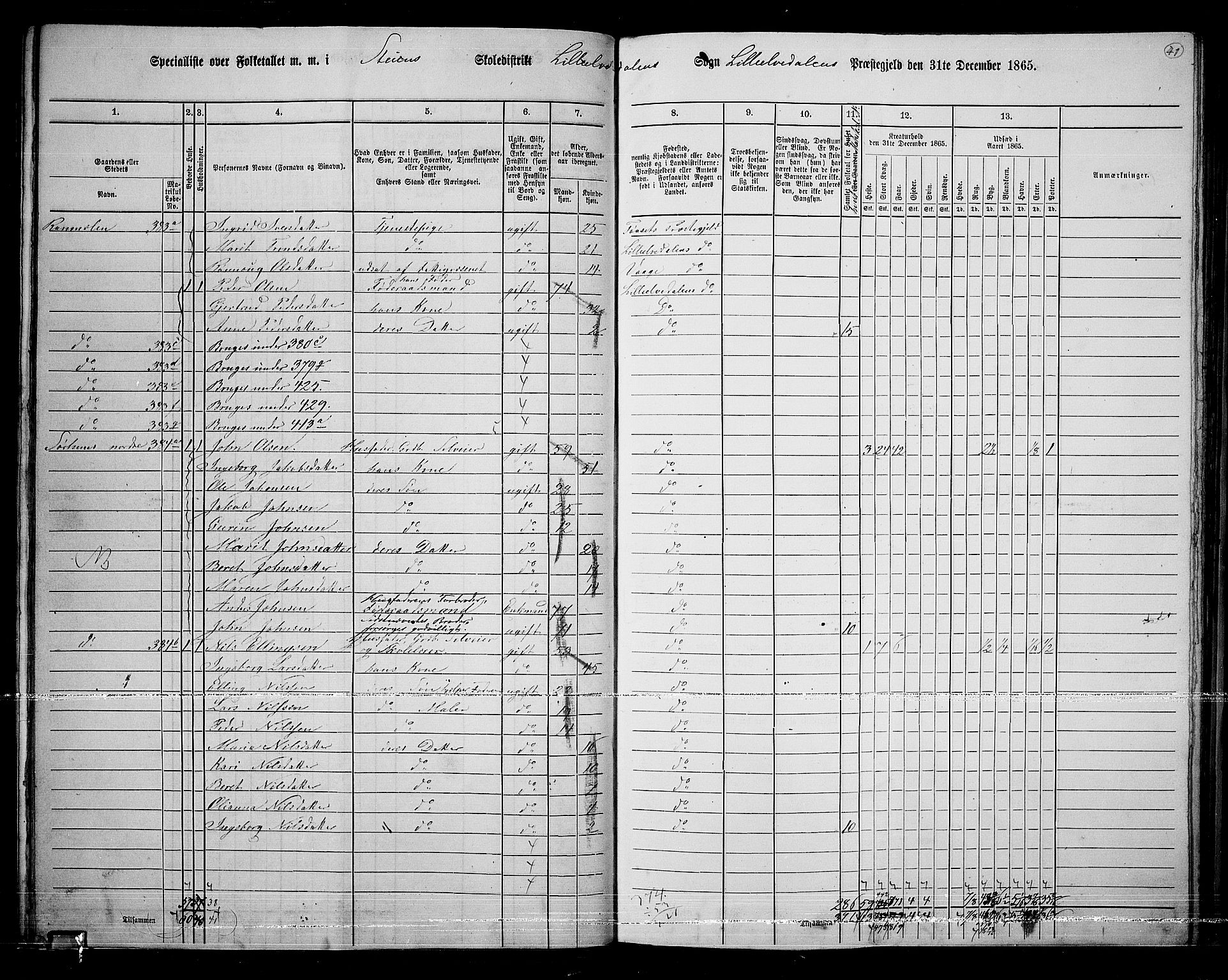 RA, 1865 census for Lille Elvedalen, 1865, p. 37