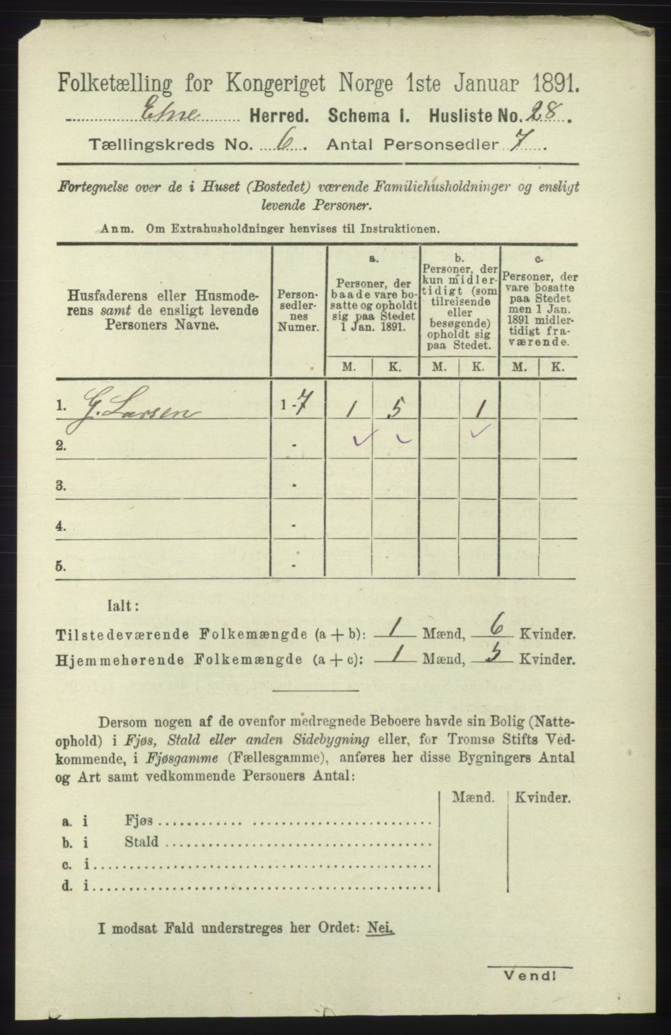 RA, 1891 census for 1211 Etne, 1891, p. 1209