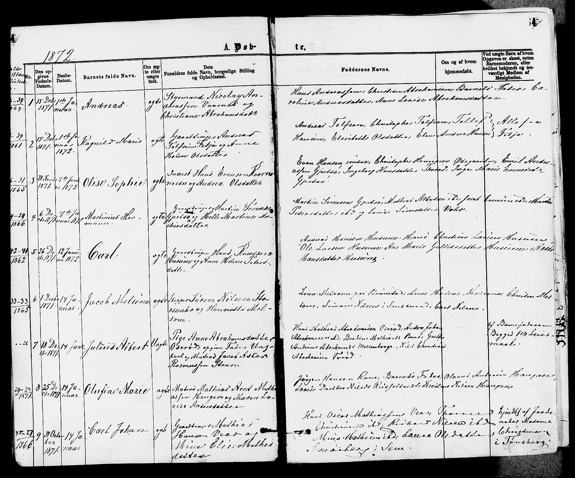 Stokke kirkebøker, SAKO/A-320/F/Fa/L0009: Parish register (official) no. I 9, 1872-1883, p. 4