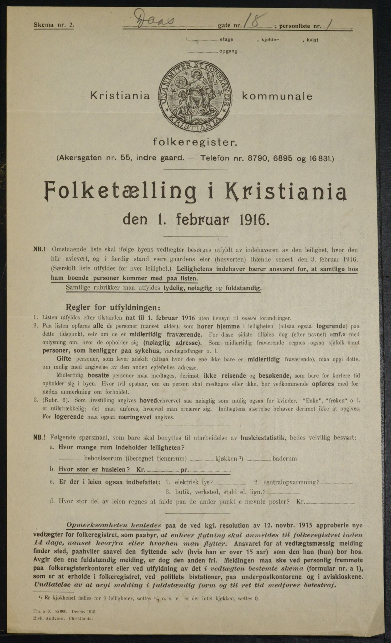 OBA, Municipal Census 1916 for Kristiania, 1916, p. 18178