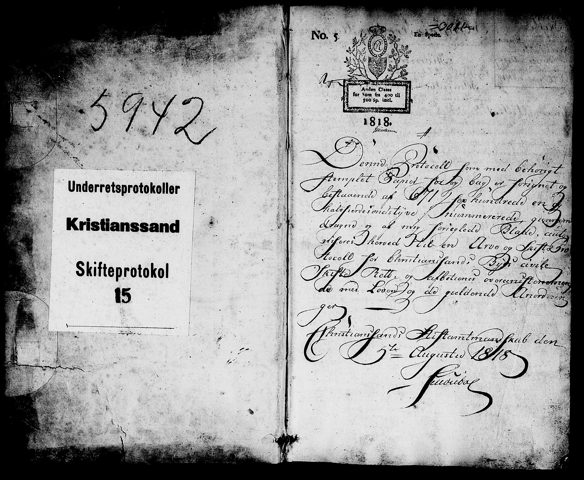 Kristiansand byrett, SAK/1223-0001/H/Hc/L0019: Skifteprotokoll nr. 15, med register, 1817-1831, p. 0b-1a