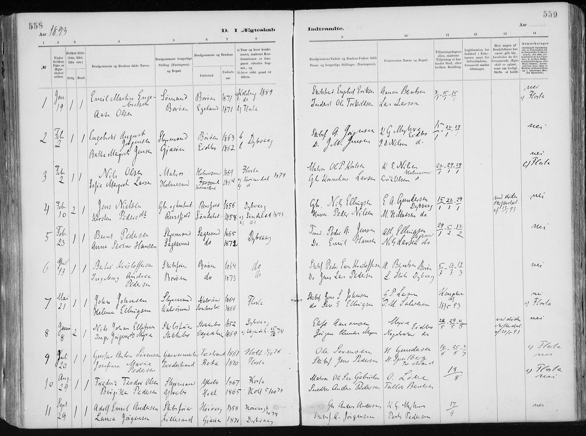 Dypvåg sokneprestkontor, SAK/1111-0007/F/Fa/Faa/L0008: Parish register (official) no. A 8, 1885-1906, p. 558-559