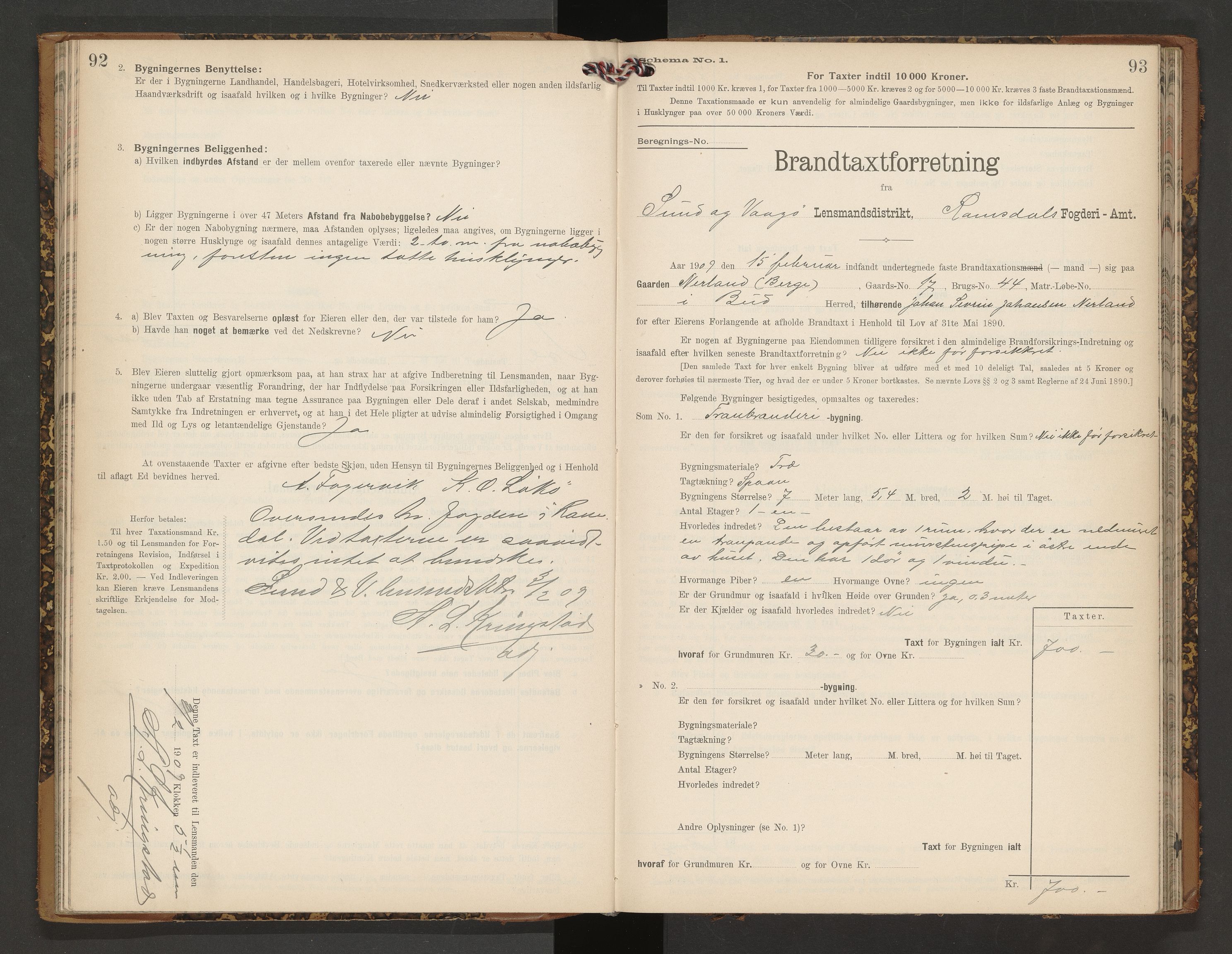 Norges Brannkasse Vågøy og Sund, AV/SAT-A-5504/Fb/L0002: Branntakstprotokoll, 1904-1913, p. 92-93