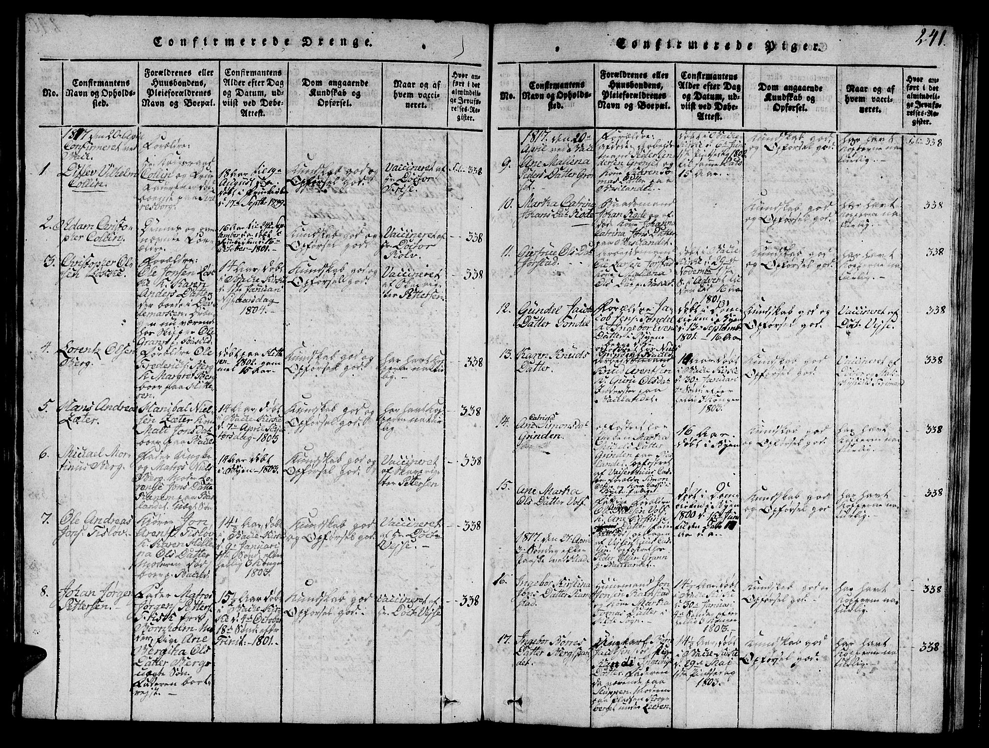Ministerialprotokoller, klokkerbøker og fødselsregistre - Sør-Trøndelag, SAT/A-1456/606/L0307: Parish register (copy) no. 606C03, 1817-1824, p. 241