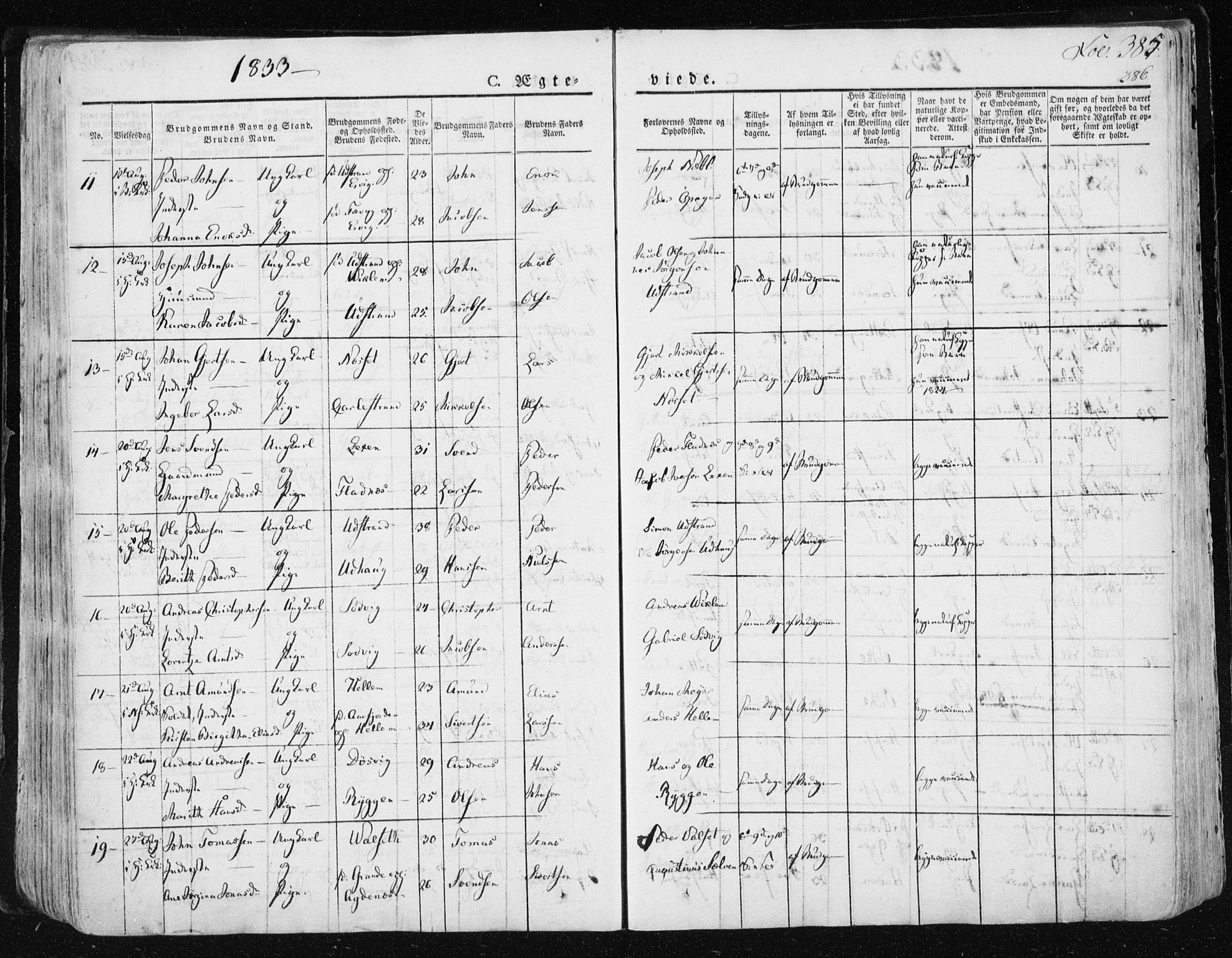 Ministerialprotokoller, klokkerbøker og fødselsregistre - Sør-Trøndelag, SAT/A-1456/659/L0735: Parish register (official) no. 659A05, 1826-1841, p. 385