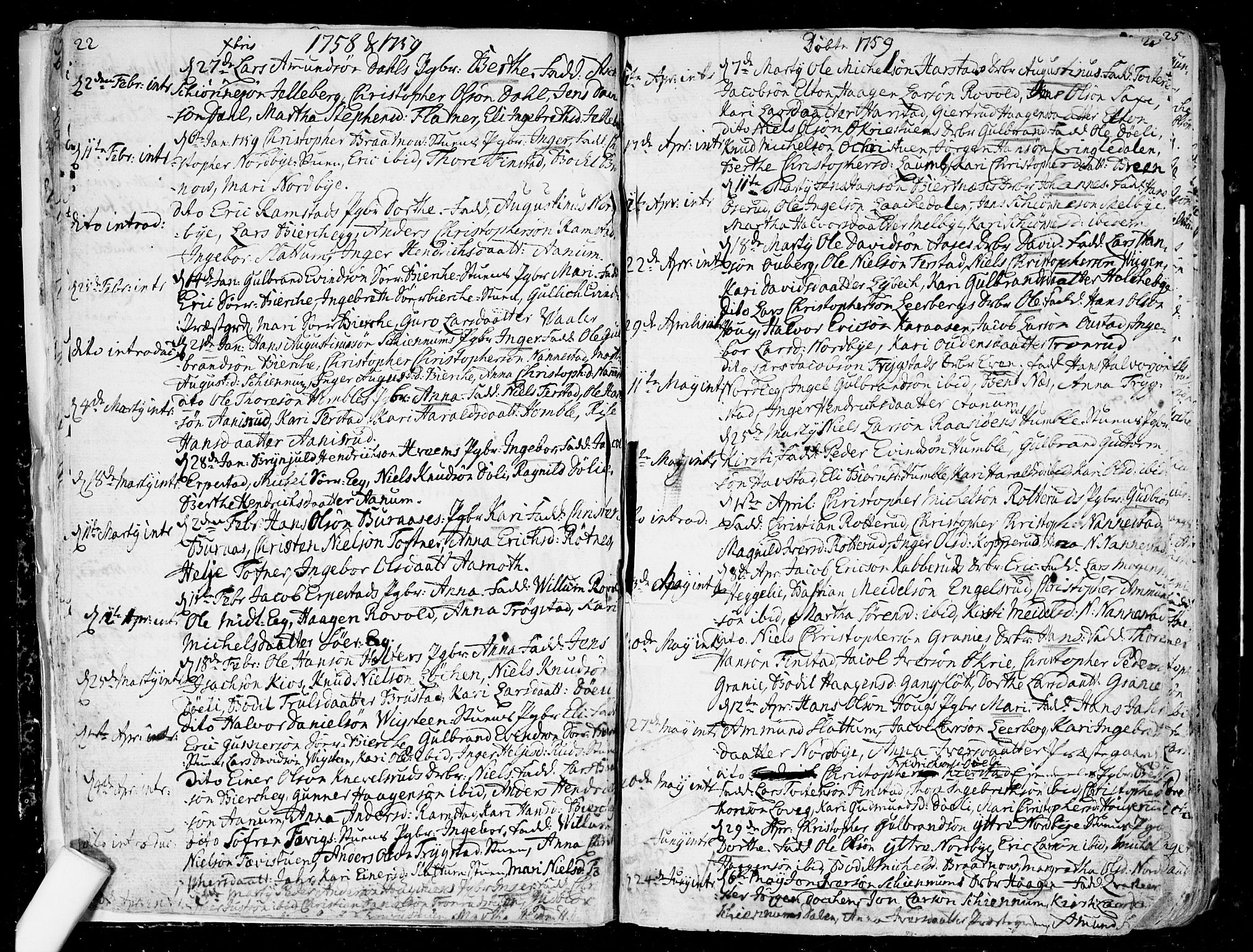 Nannestad prestekontor Kirkebøker, SAO/A-10414a/F/Fa/L0007: Parish register (official) no. I 7, 1754-1791, p. 22-23
