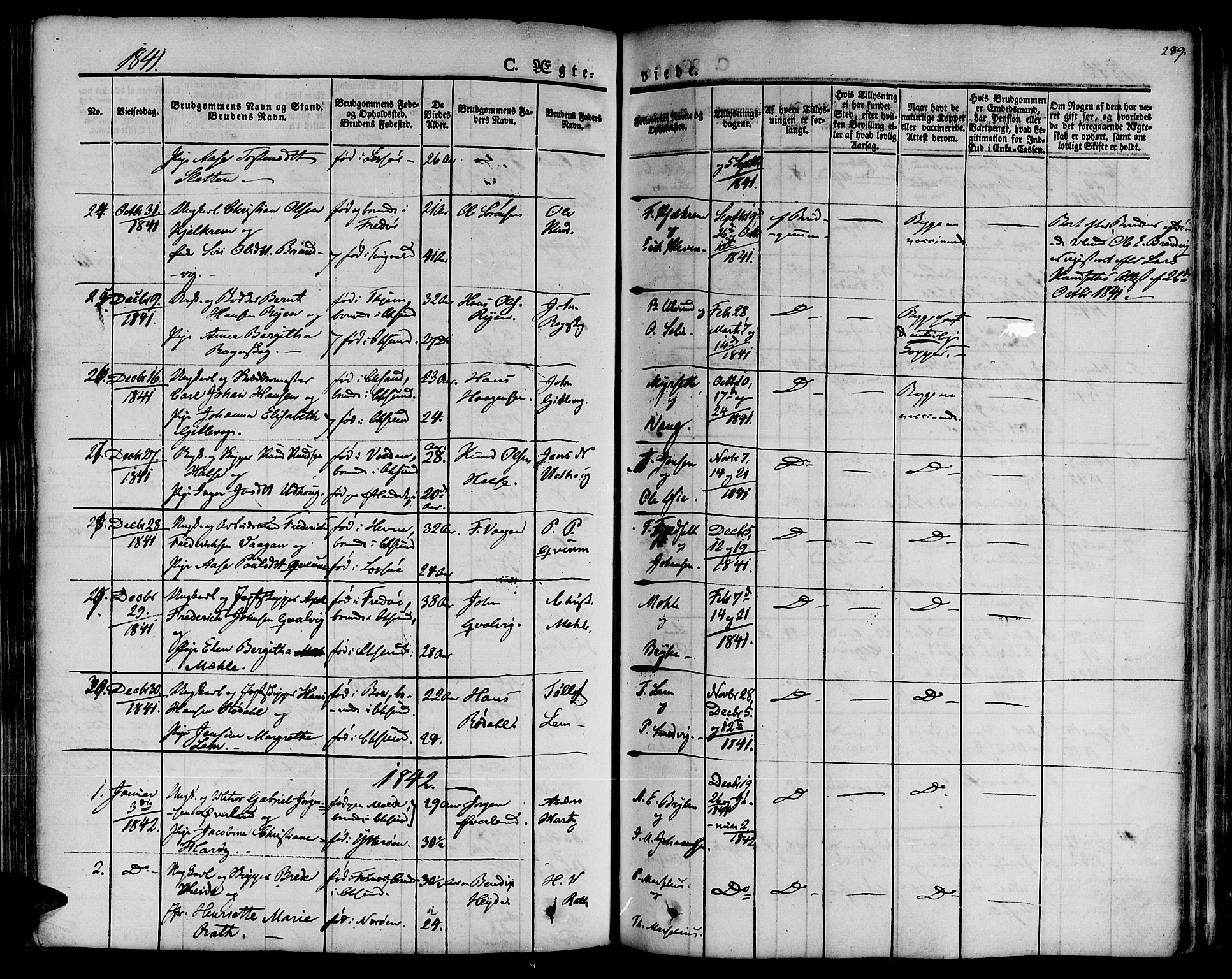 Ministerialprotokoller, klokkerbøker og fødselsregistre - Møre og Romsdal, SAT/A-1454/572/L0843: Parish register (official) no. 572A06, 1832-1842, p. 289