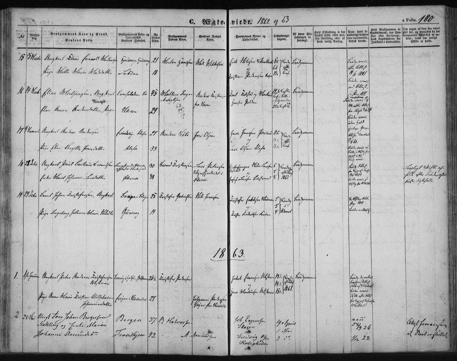 Ministerialprotokoller, klokkerbøker og fødselsregistre - Nordland, SAT/A-1459/891/L1300: Parish register (official) no. 891A05, 1856-1870, p. 180