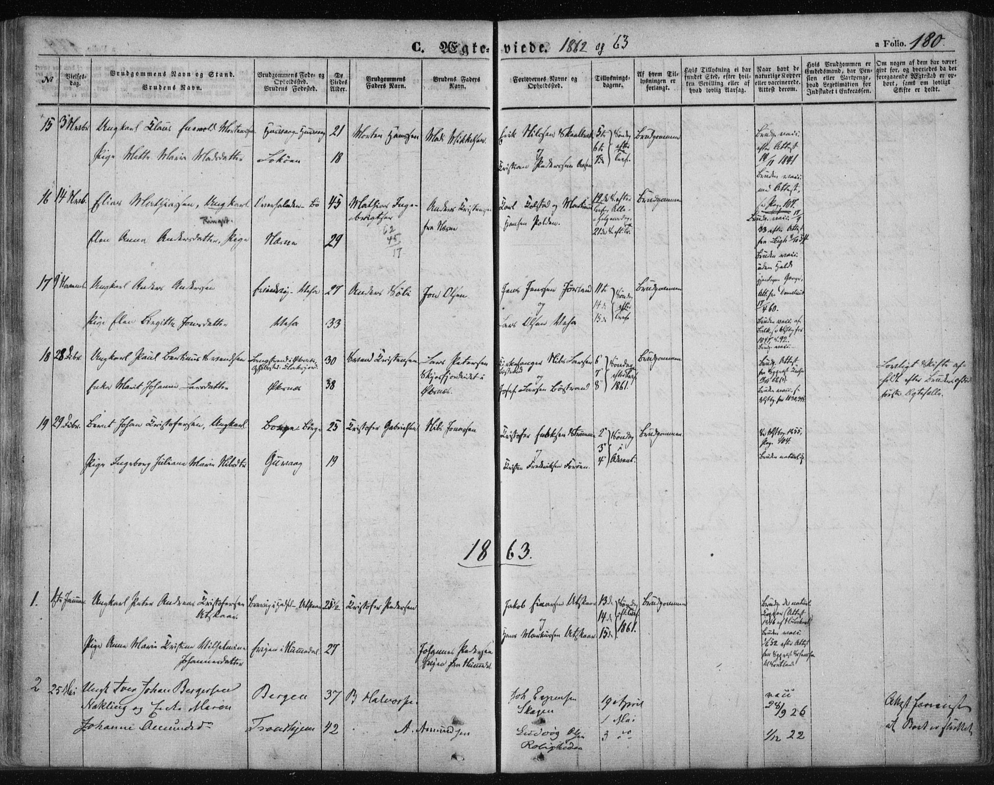 Ministerialprotokoller, klokkerbøker og fødselsregistre - Nordland, AV/SAT-A-1459/891/L1300: Parish register (official) no. 891A05, 1856-1870, p. 180