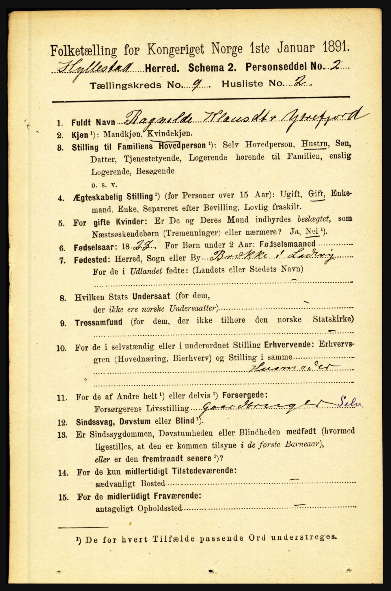 RA, 1891 census for 1413 Hyllestad, 1891, p. 1565