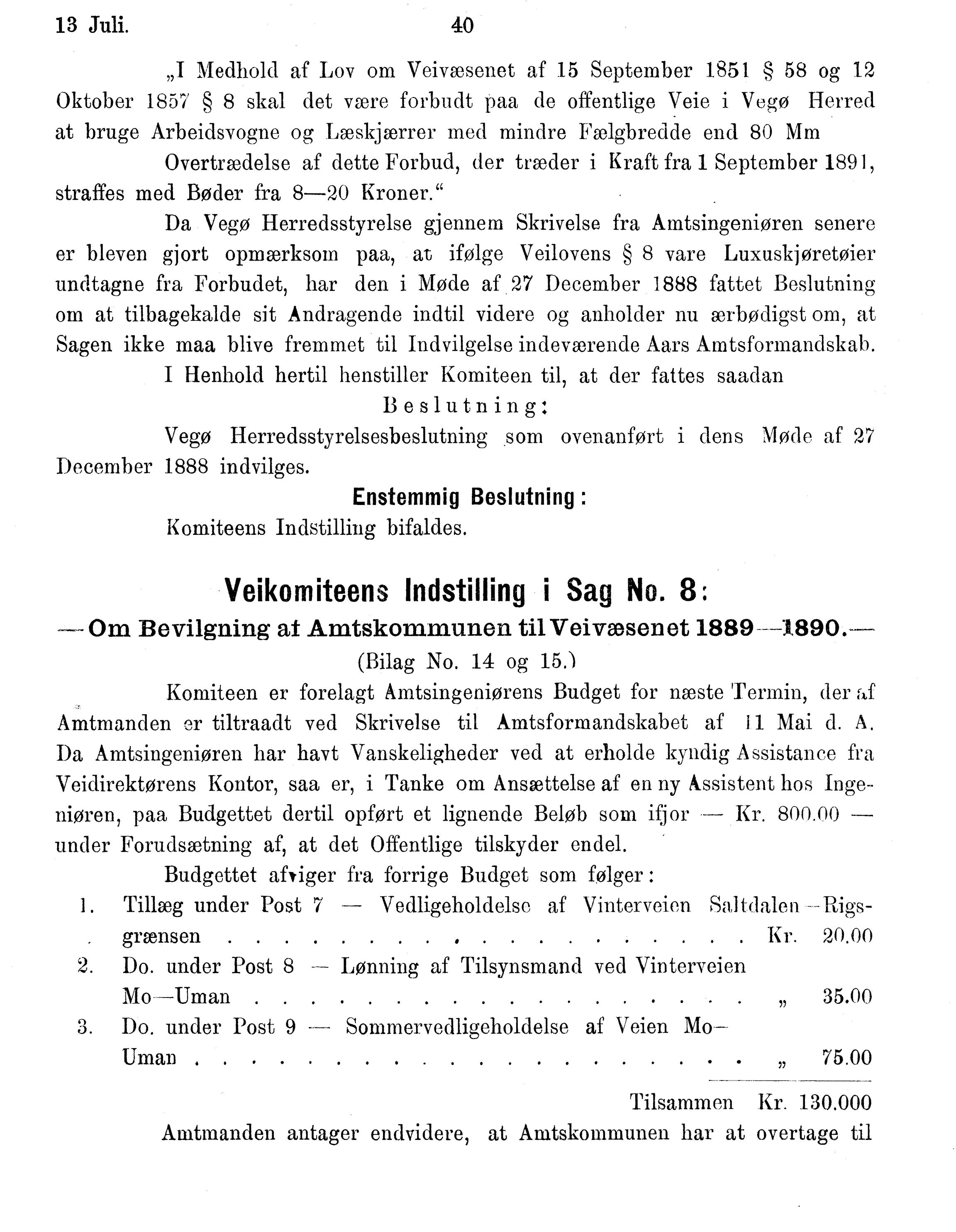 Nordland Fylkeskommune. Fylkestinget, AIN/NFK-17/176/A/Ac/L0015: Fylkestingsforhandlinger 1886-1890, 1886-1890