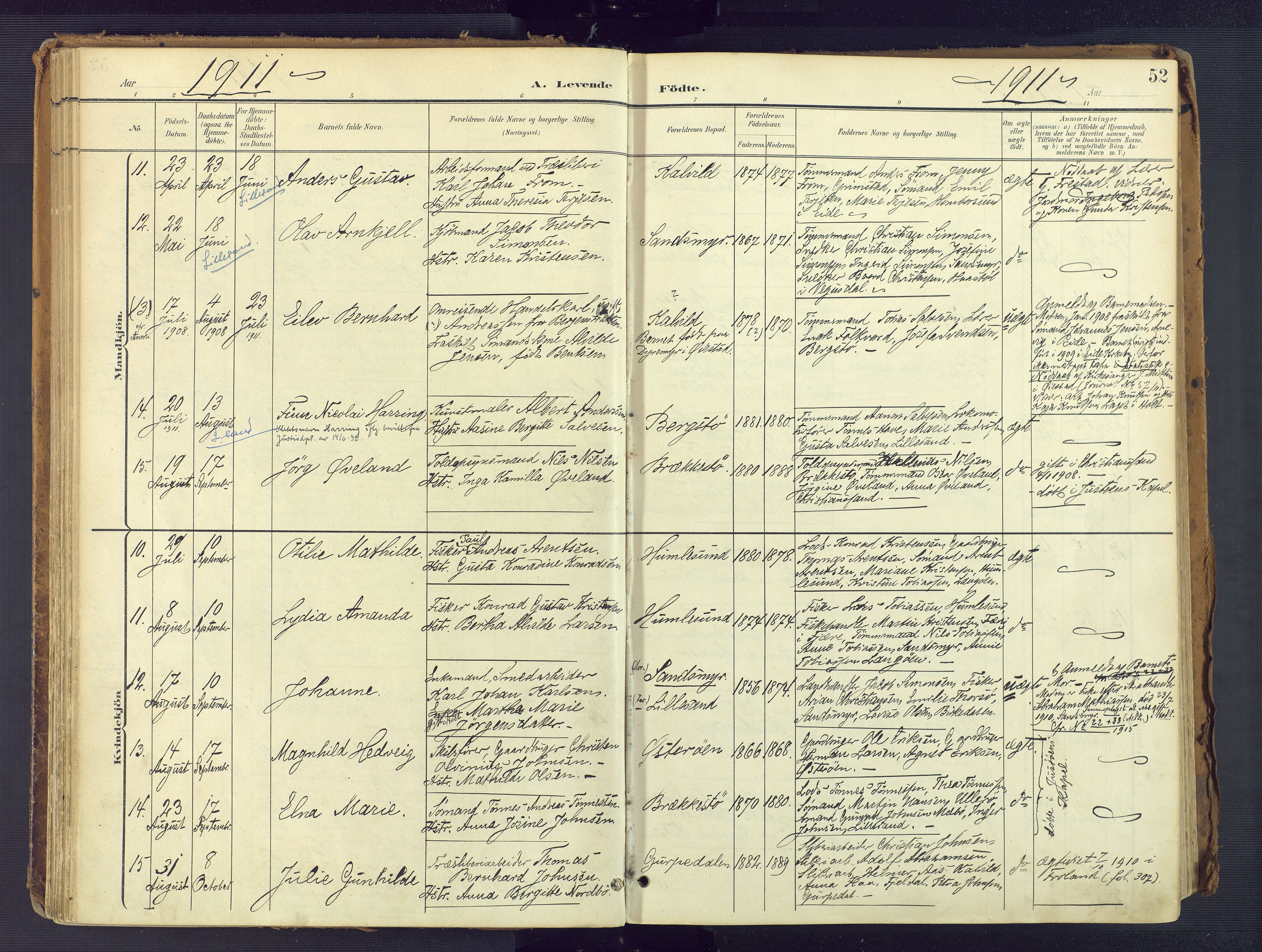 Vestre Moland sokneprestkontor, SAK/1111-0046/F/Fa/Fab/L0010: Parish register (official) no. A 10, 1900-1926, p. 52