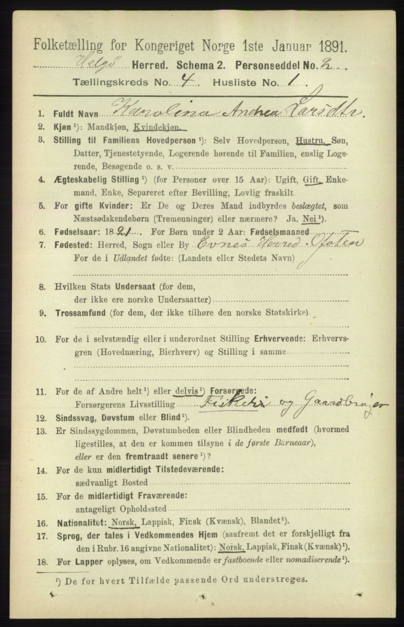 RA, 1891 census for 1935 Helgøy, 1891, p. 1012