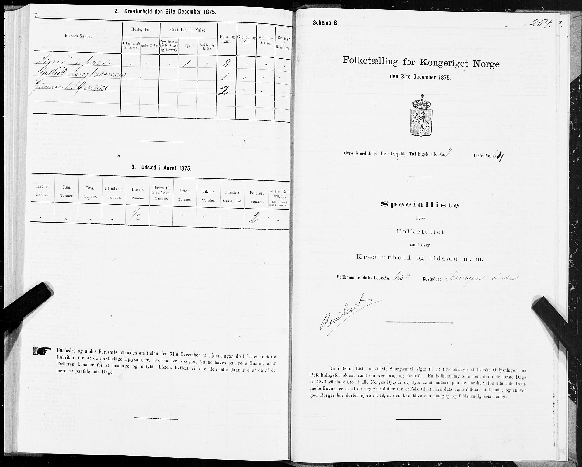 SAT, 1875 census for 1711P Øvre Stjørdal, 1875, p. 2254