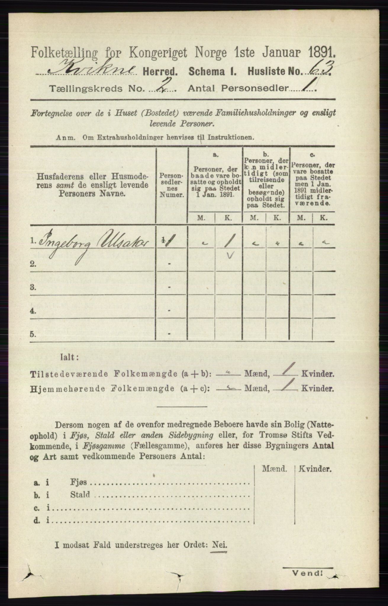 RA, 1891 census for 0440 Kvikne, 1891, p. 292