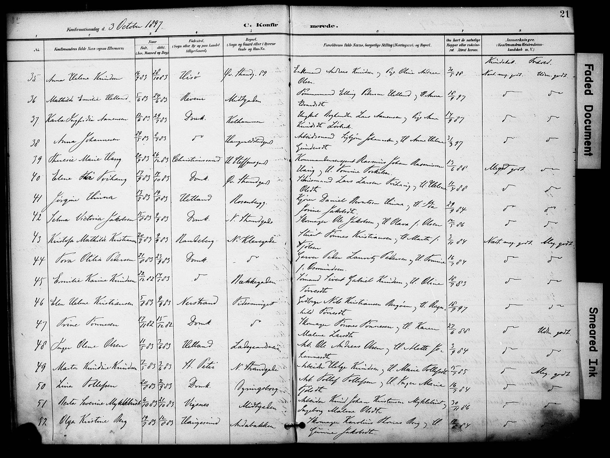 Domkirken sokneprestkontor, AV/SAST-A-101812/001/30/30BA/L0031: Parish register (official) no. A 30, 1896-1916, p. 21