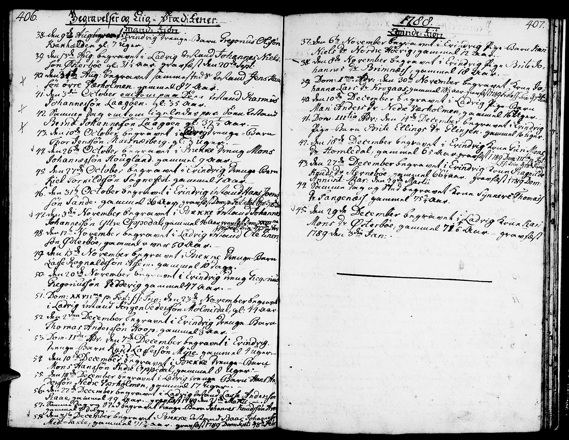 Gulen sokneprestembete, AV/SAB-A-80201/H/Haa/Haaa/L0015: Parish register (official) no. A 15, 1788-1798, p. 406-407