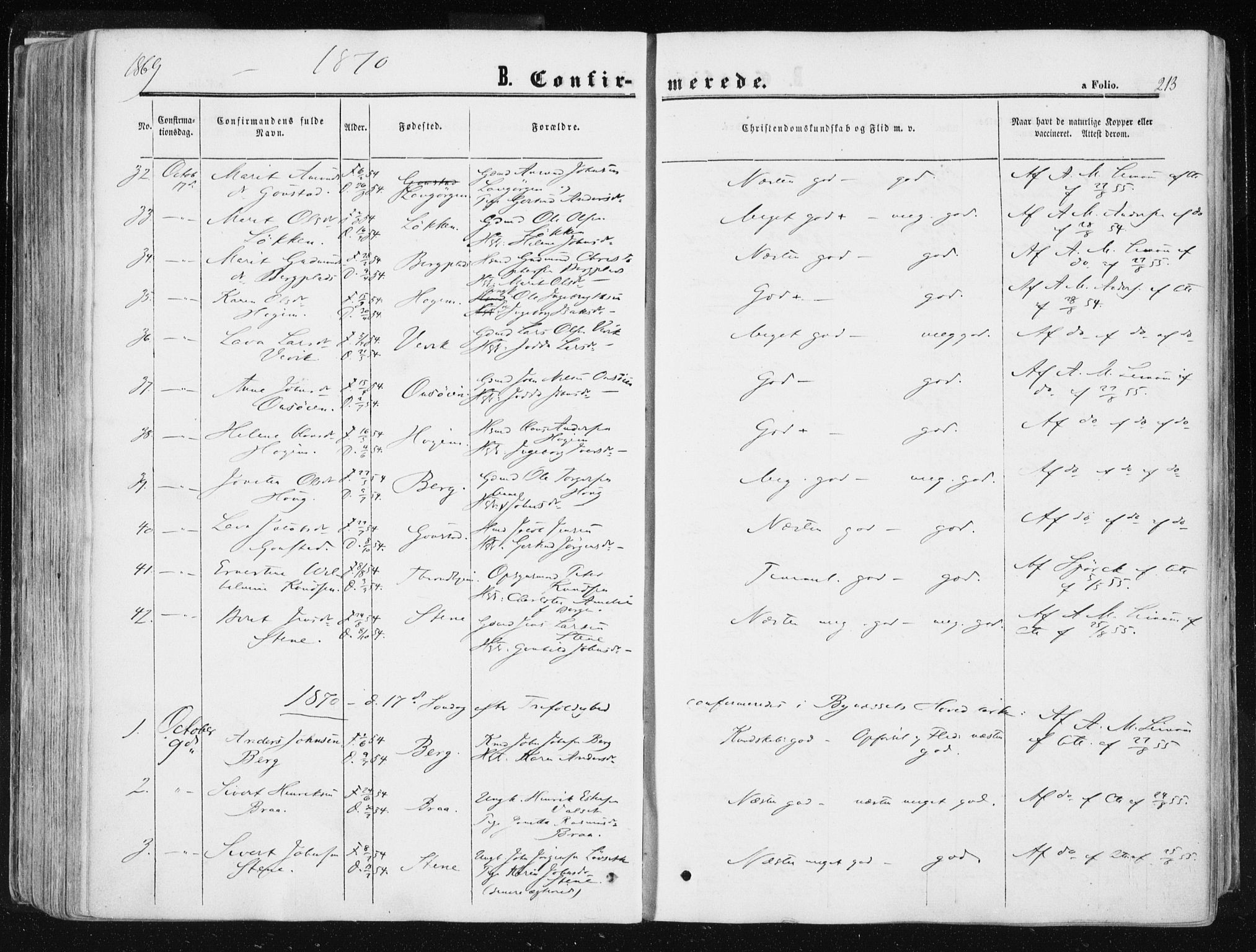 Ministerialprotokoller, klokkerbøker og fødselsregistre - Sør-Trøndelag, SAT/A-1456/612/L0377: Parish register (official) no. 612A09, 1859-1877, p. 213