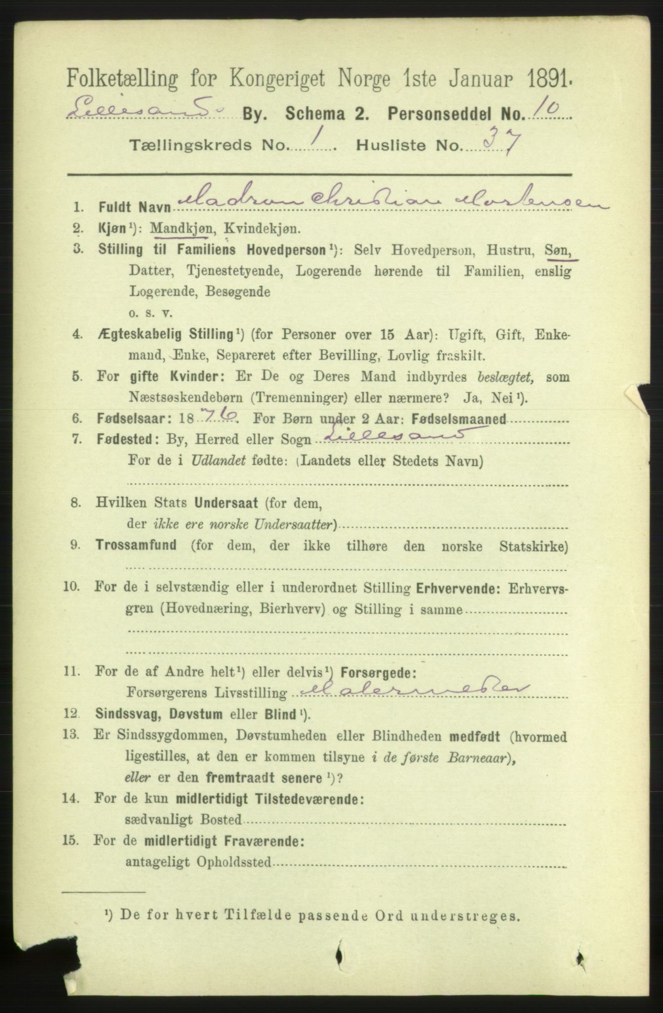 RA, 1891 census for 0905 Lillesand, 1891, p. 265