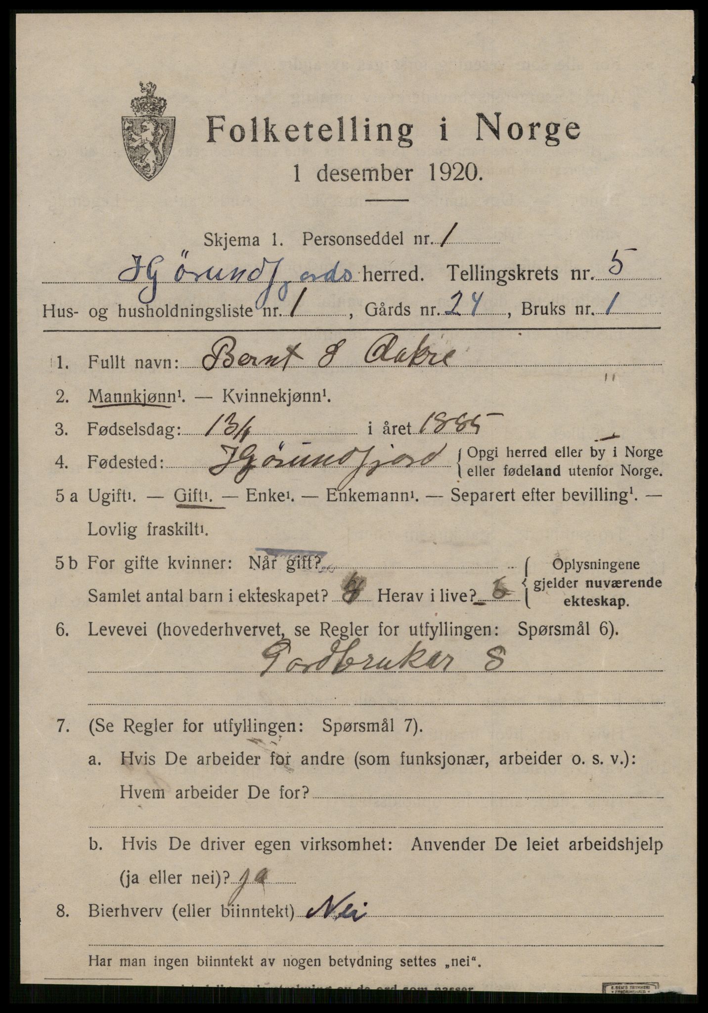 SAT, 1920 census for Hjørundfjord, 1920, p. 1789