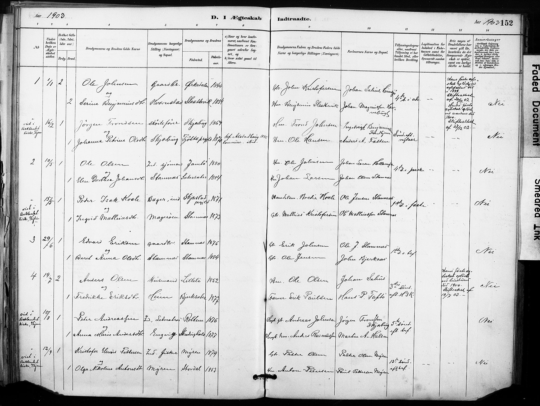 Ministerialprotokoller, klokkerbøker og fødselsregistre - Sør-Trøndelag, SAT/A-1456/633/L0518: Parish register (official) no. 633A01, 1884-1906, p. 152
