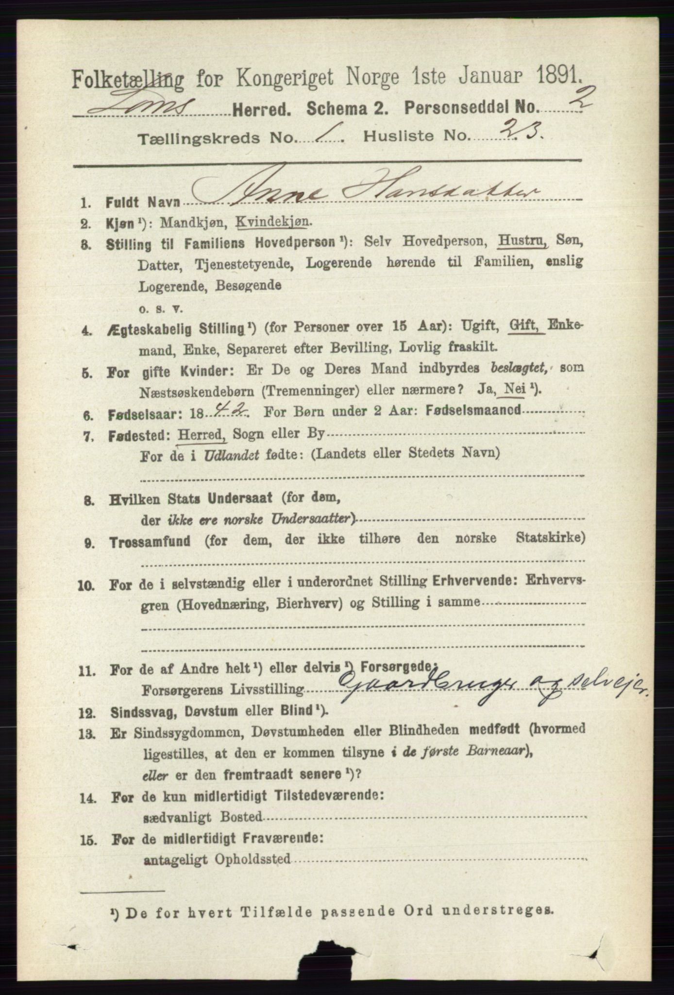 RA, 1891 census for 0514 Lom, 1891, p. 254