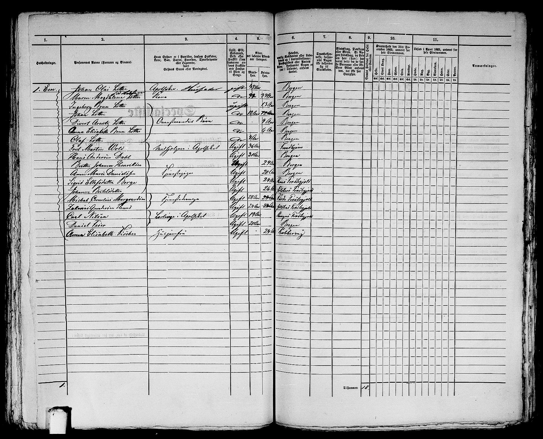 RA, 1865 census for Bergen, 1865, p. 2923