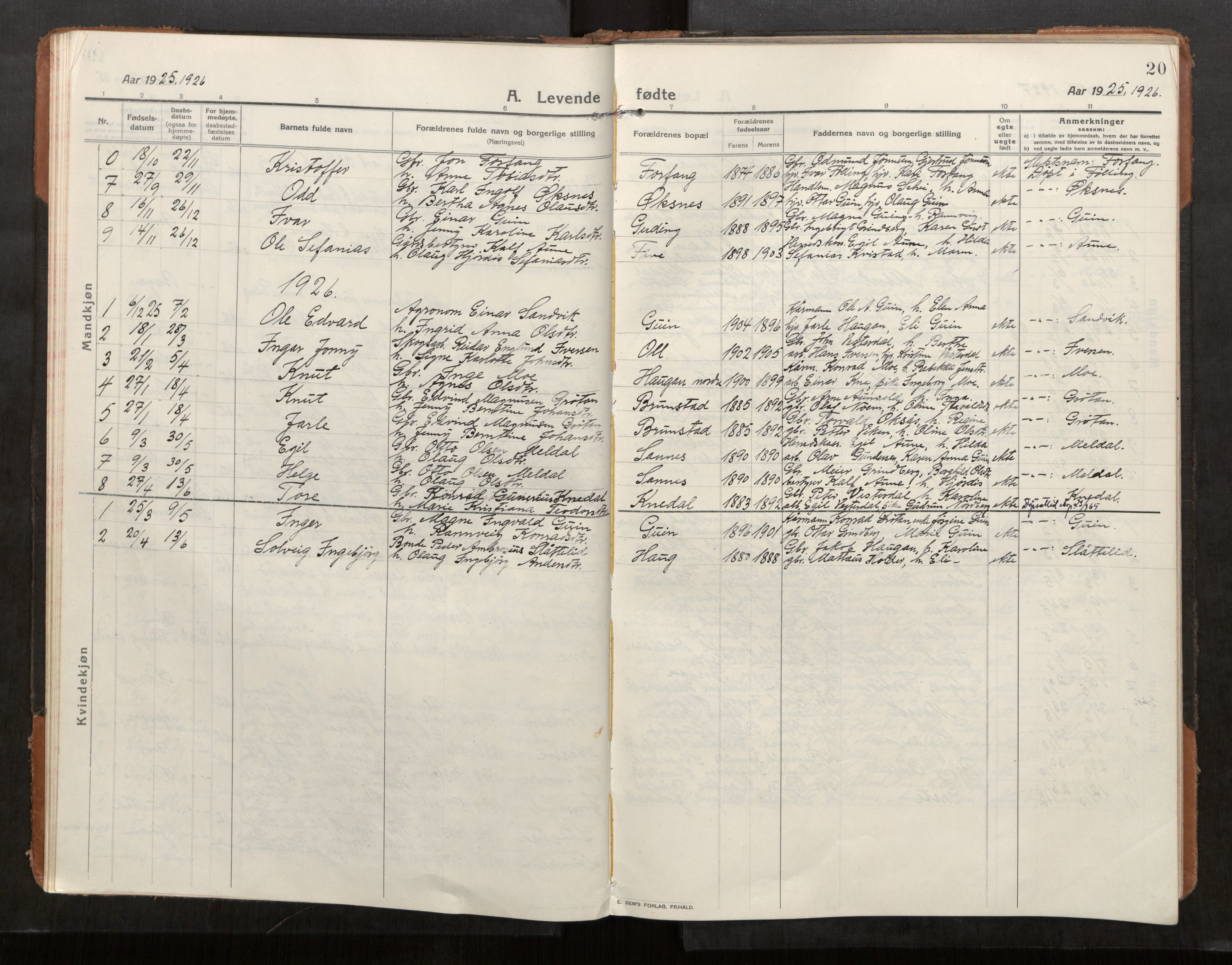 Stod sokneprestkontor, SAT/A-1164/1/I/I1/I1a/L0004: Parish register (official) no. 4, 1913-1933, p. 20
