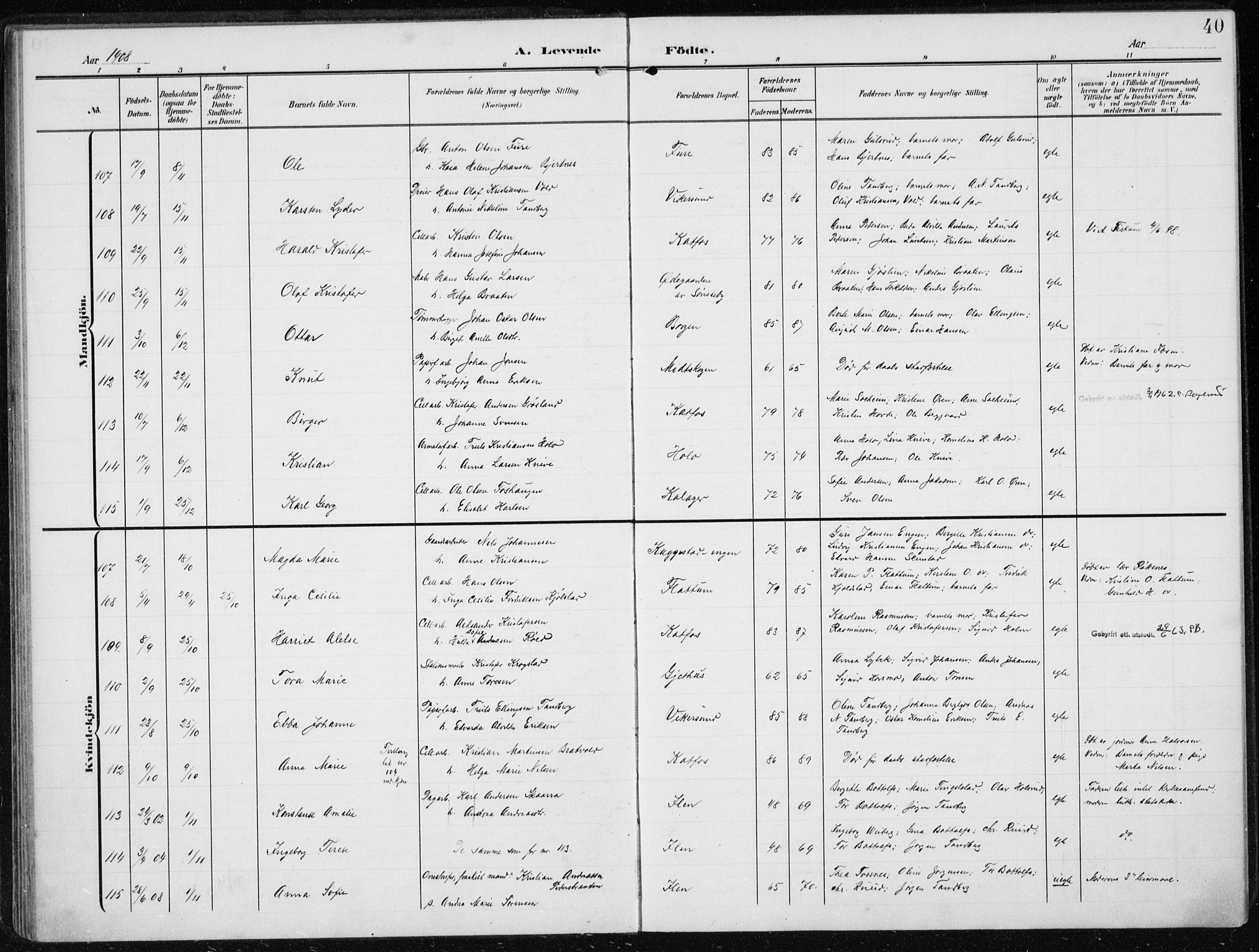 Modum kirkebøker, AV/SAKO-A-234/F/Fa/L0014a: Parish register (official) no. 14A, 1906-1918, p. 40