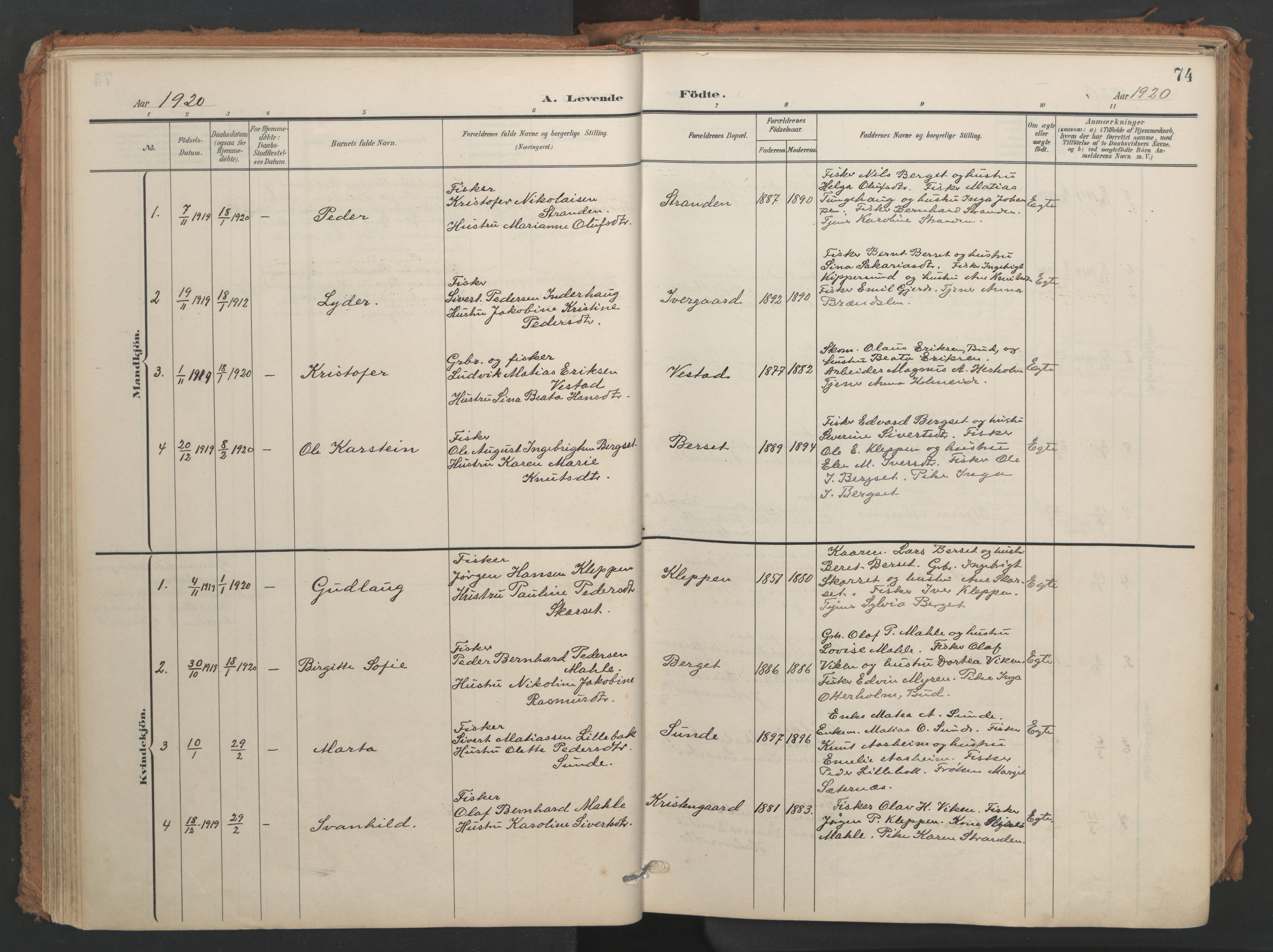 Ministerialprotokoller, klokkerbøker og fødselsregistre - Møre og Romsdal, SAT/A-1454/566/L0771: Parish register (official) no. 566A10, 1904-1929, p. 74