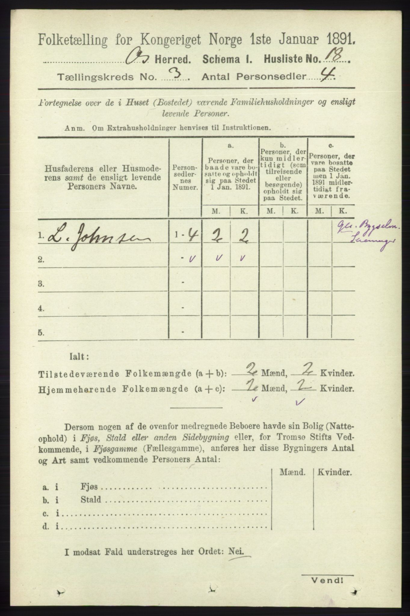 RA, 1891 census for 1243 Os, 1891, p. 876