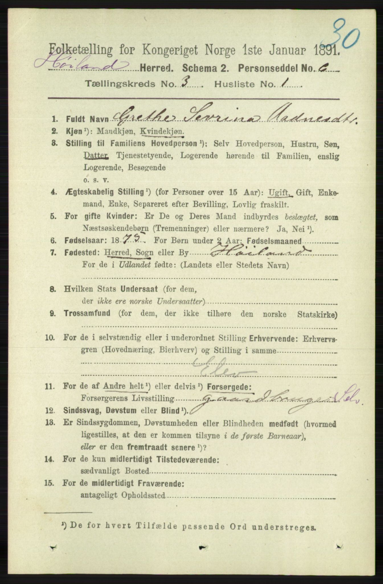 RA, 1891 census for 1123 Høyland, 1891, p. 673