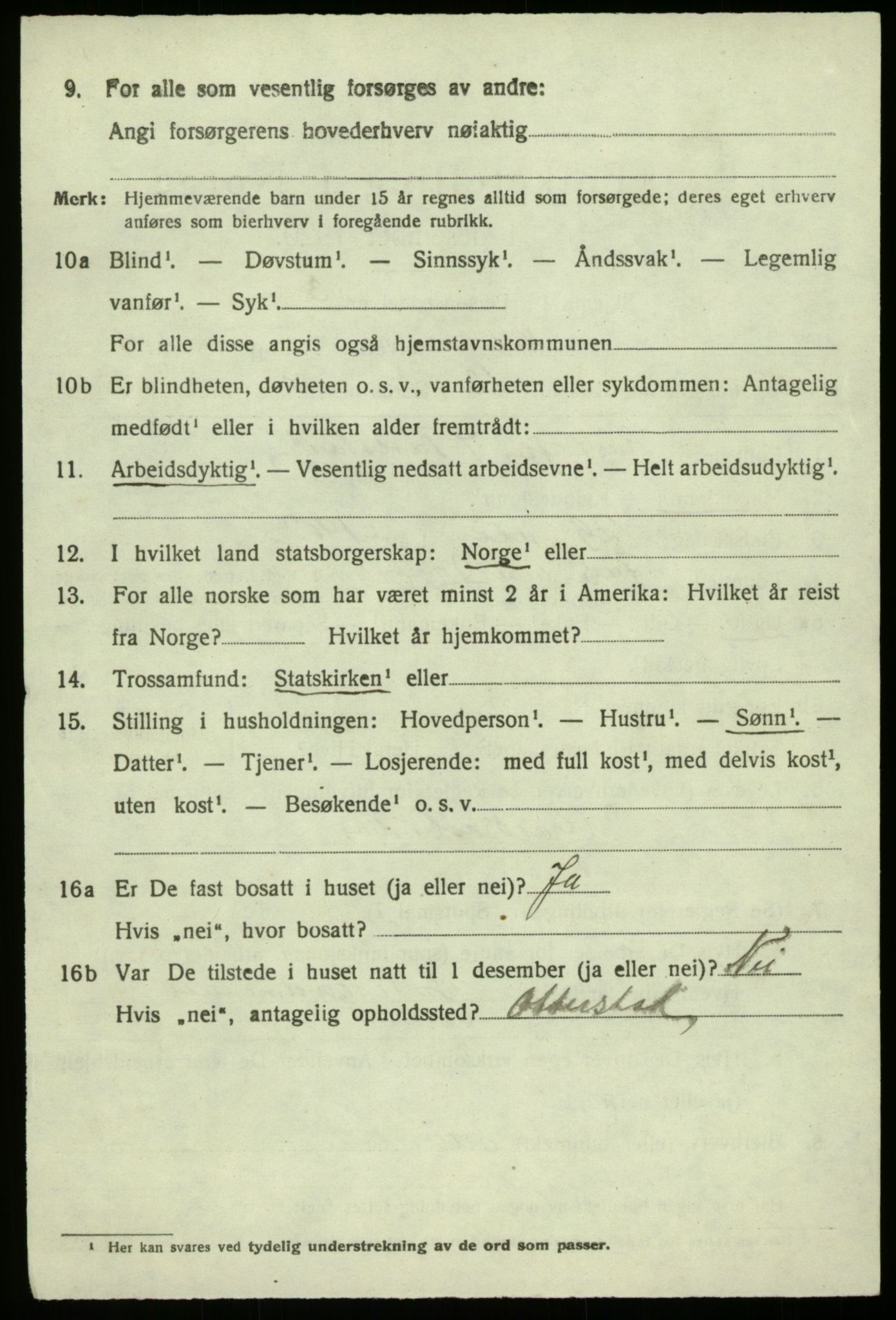 SAB, 1920 census for Modalen, 1920, p. 1119