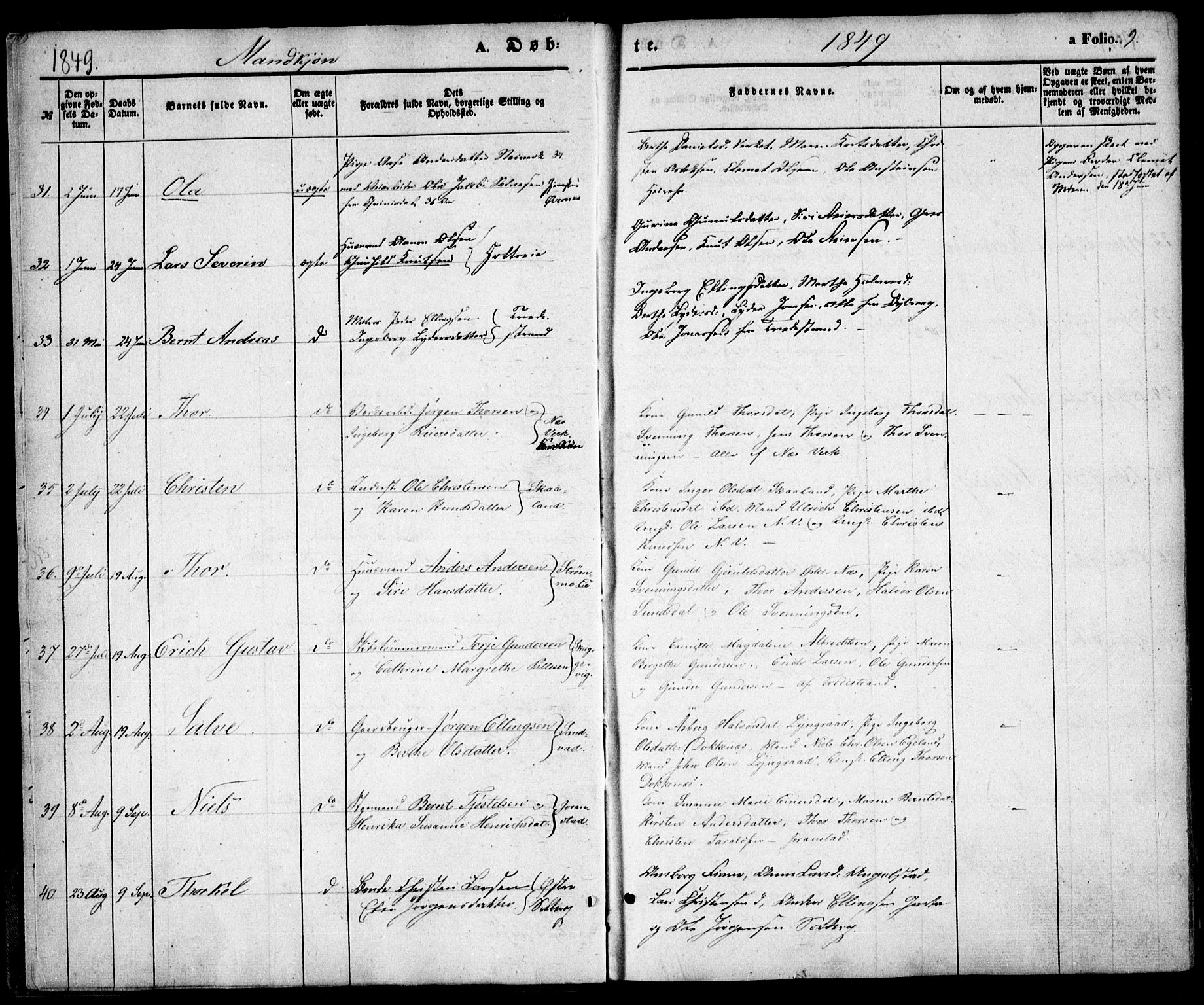 Holt sokneprestkontor, AV/SAK-1111-0021/F/Fa/L0008: Parish register (official) no. A 8, 1849-1860, p. 9