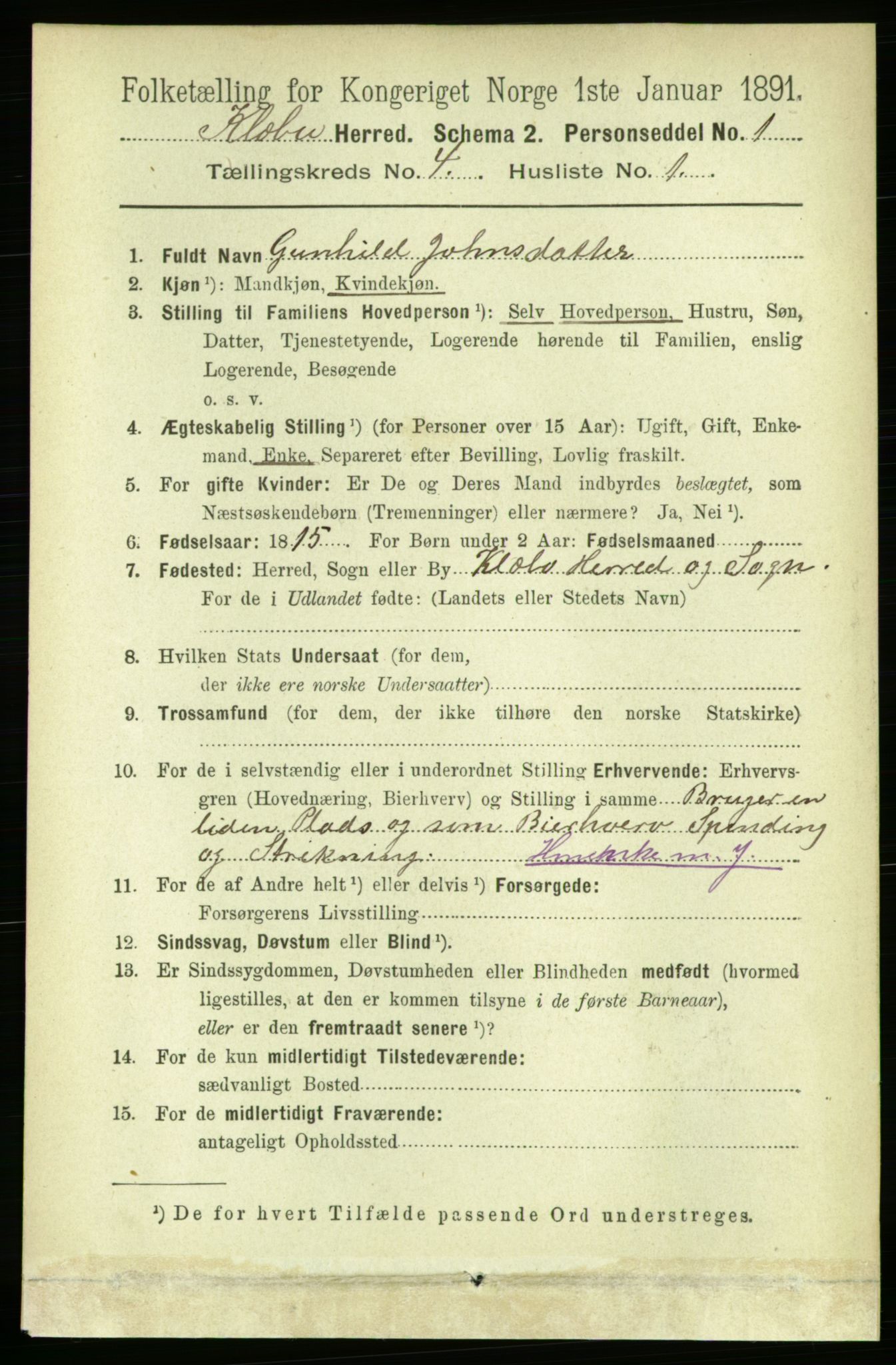 RA, 1891 census for 1662 Klæbu, 1891, p. 737