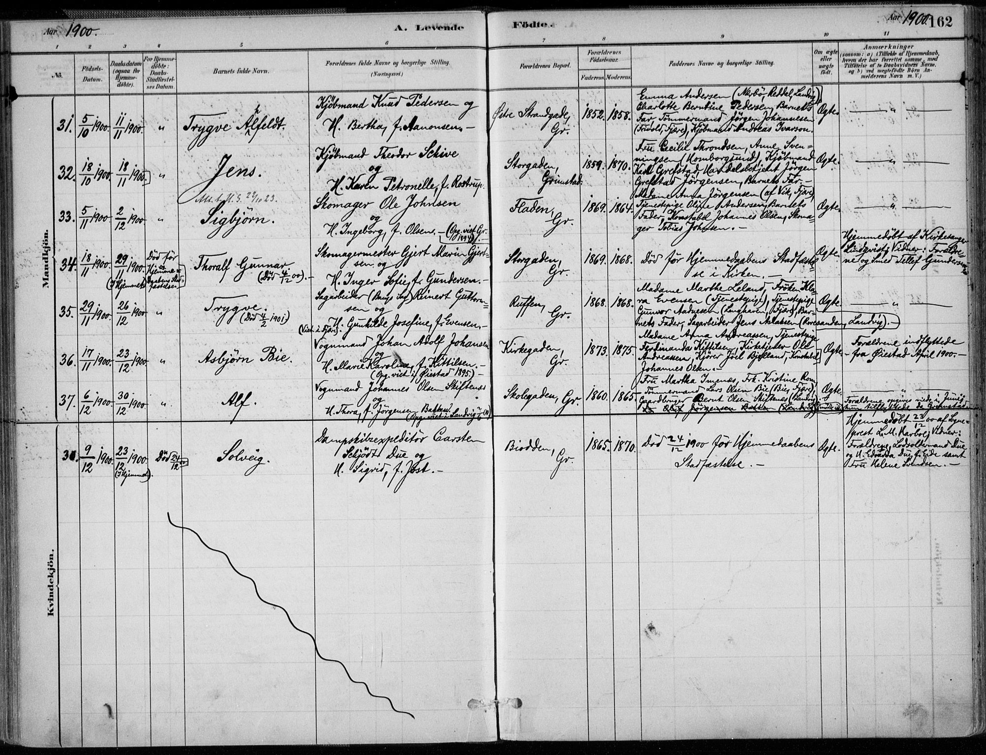 Grimstad sokneprestkontor, AV/SAK-1111-0017/F/Fa/L0003: Parish register (official) no. A 2, 1882-1912, p. 162